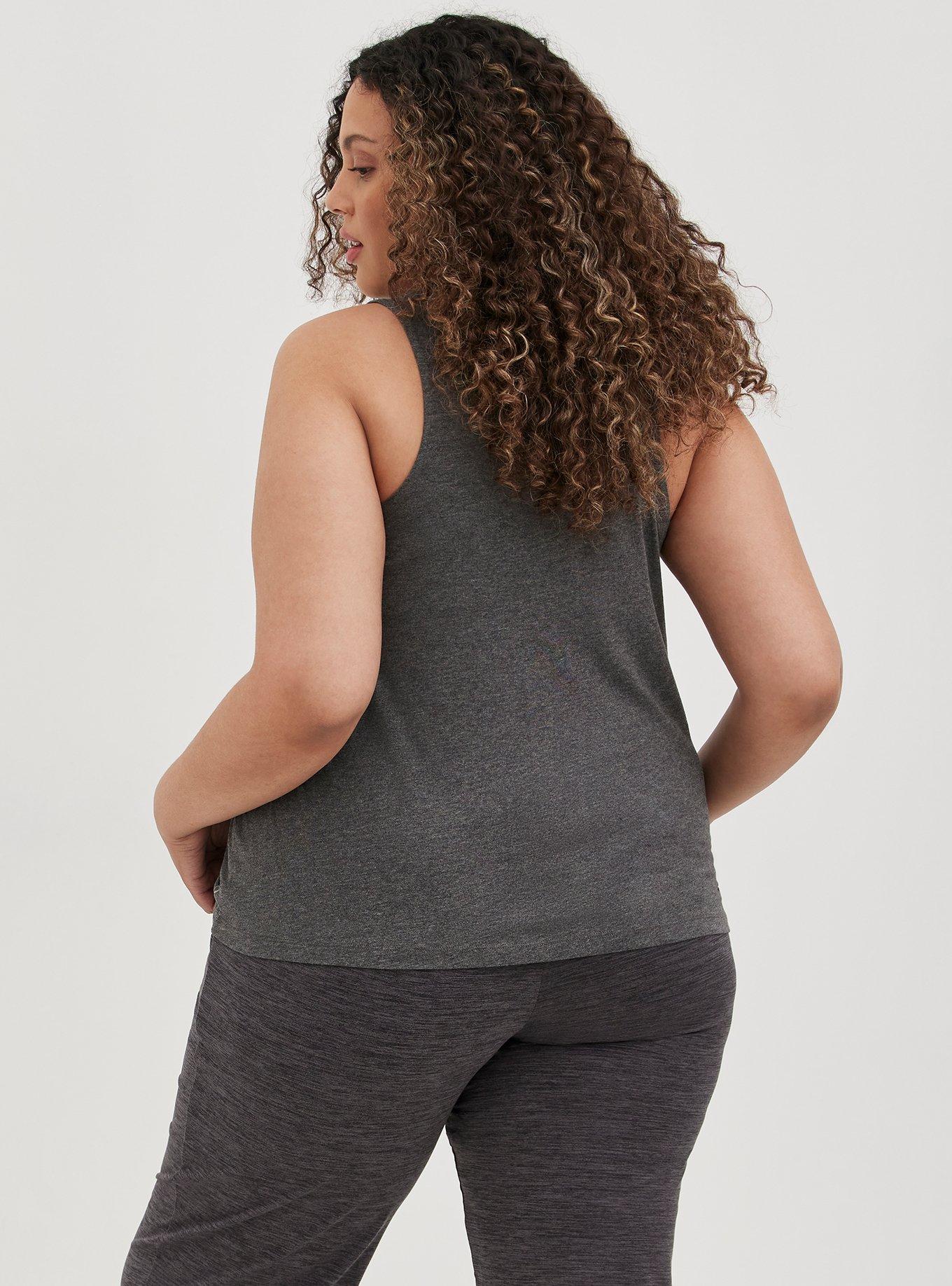 Plus Size Performance Cotton Crew Neck Sleeveless Active Tank, CHARCOAL, alternate