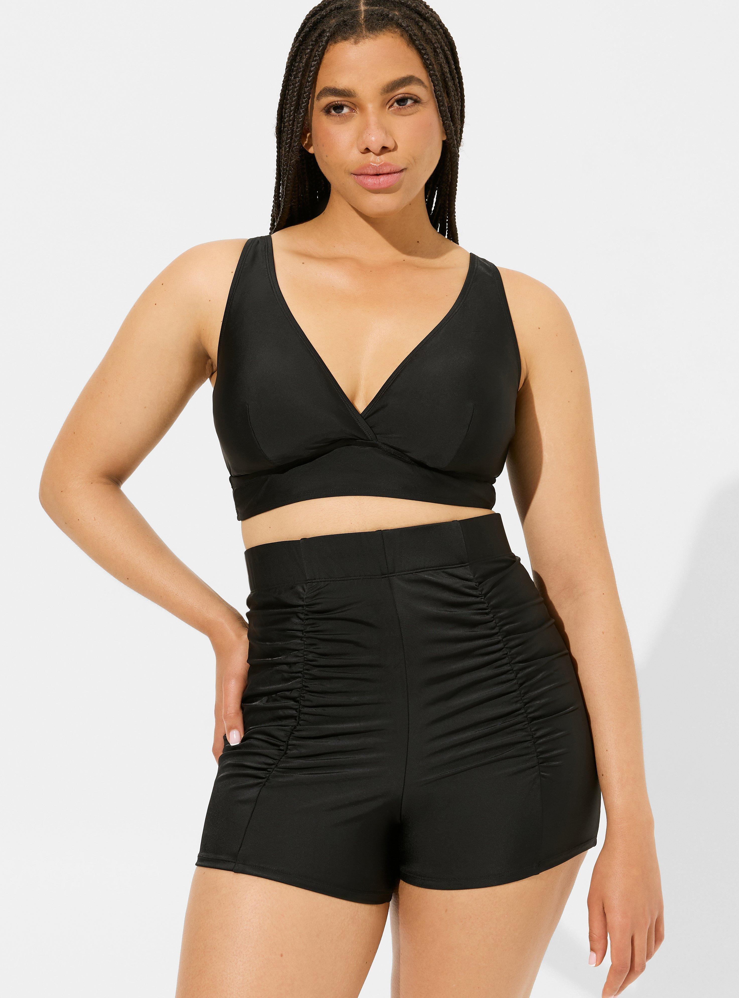 Black Plus Ruched Waist Tailored Shorts