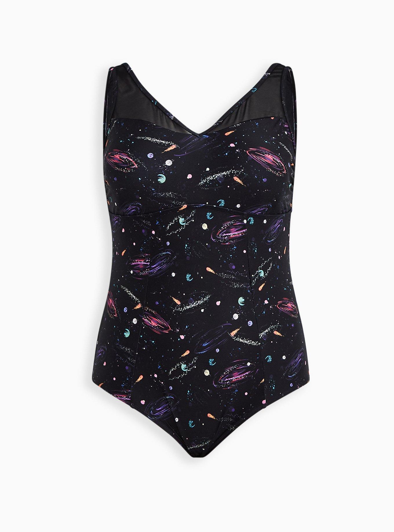 Galaxy Print One Piece 80s Bodysuit High Cut Thong Lingerie