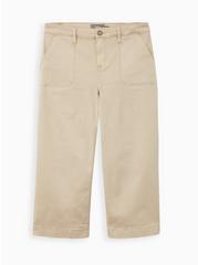 Plus Size Crop Pull-On Wide Leg Stretch Twill Mid-Rise Pant, KHAKI, hi-res