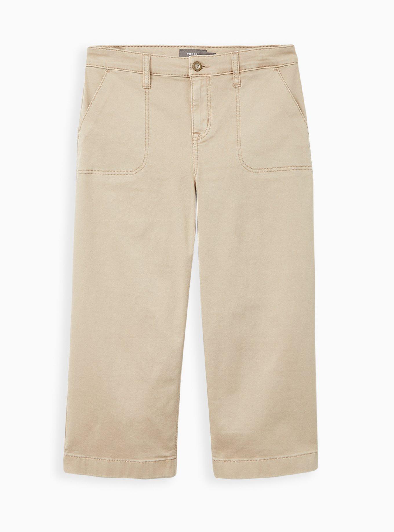 Crop Pull-On Wide Leg Stretch Twill Mid-Rise Pant, KHAKI, hi-res