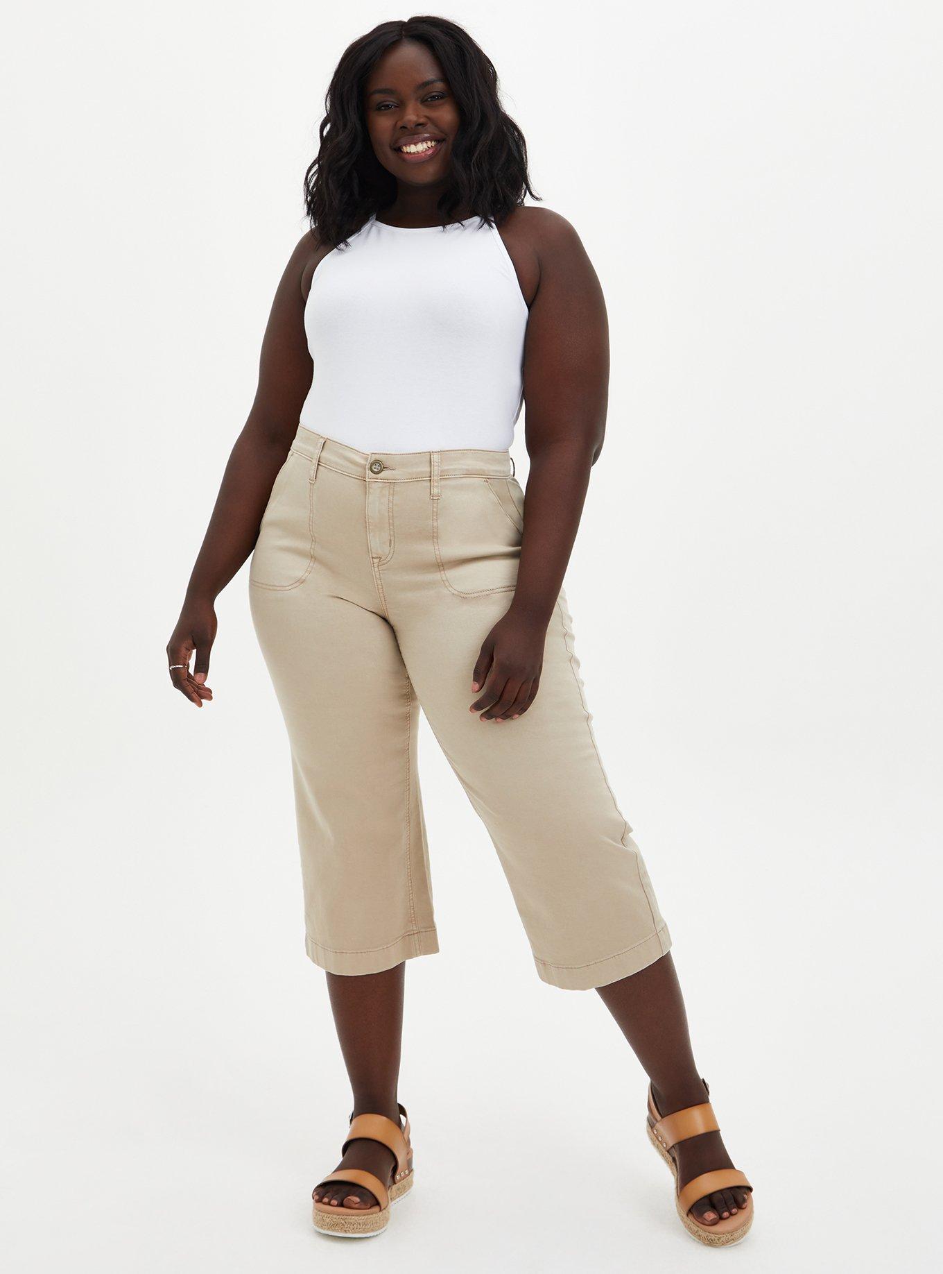 Plus Size - Crop Pull-On Wide Leg Stretch Twill Mid-Rise Pant - Torrid