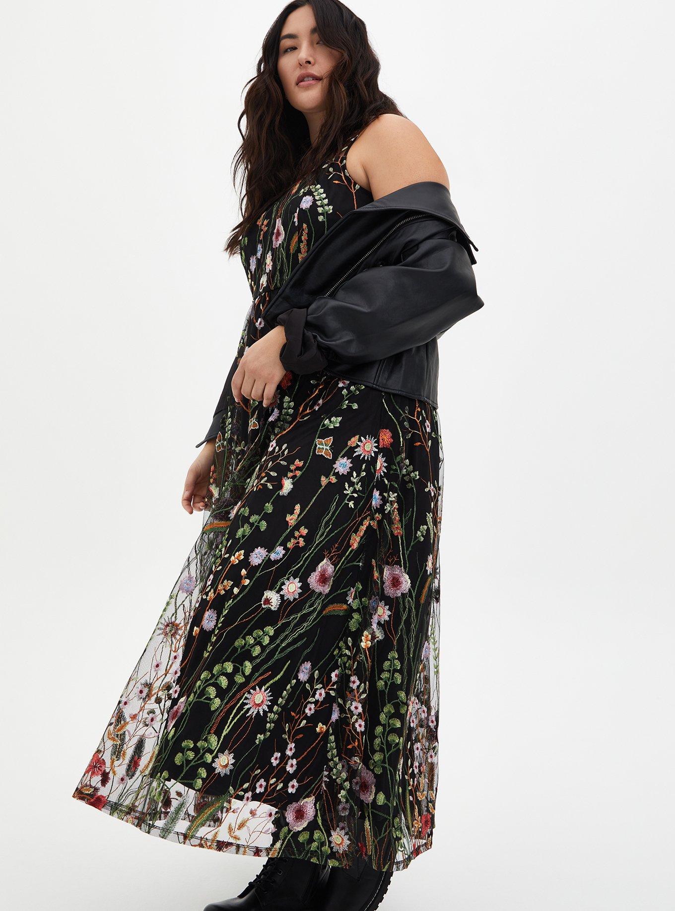 Floral embroidered best sale mesh maxi dress