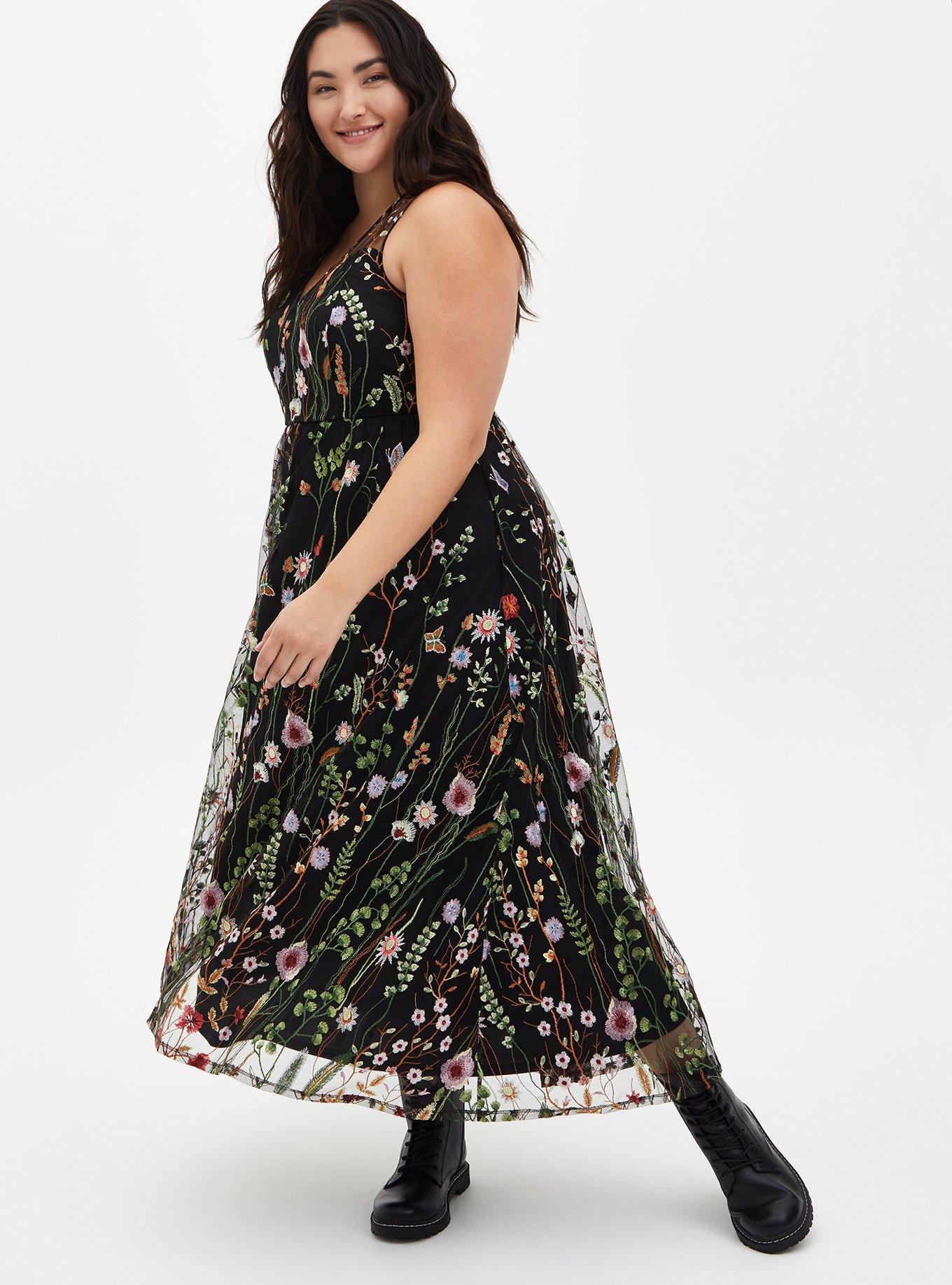 Plus Size - Maxi Mesh Embroidered Dress - Torrid