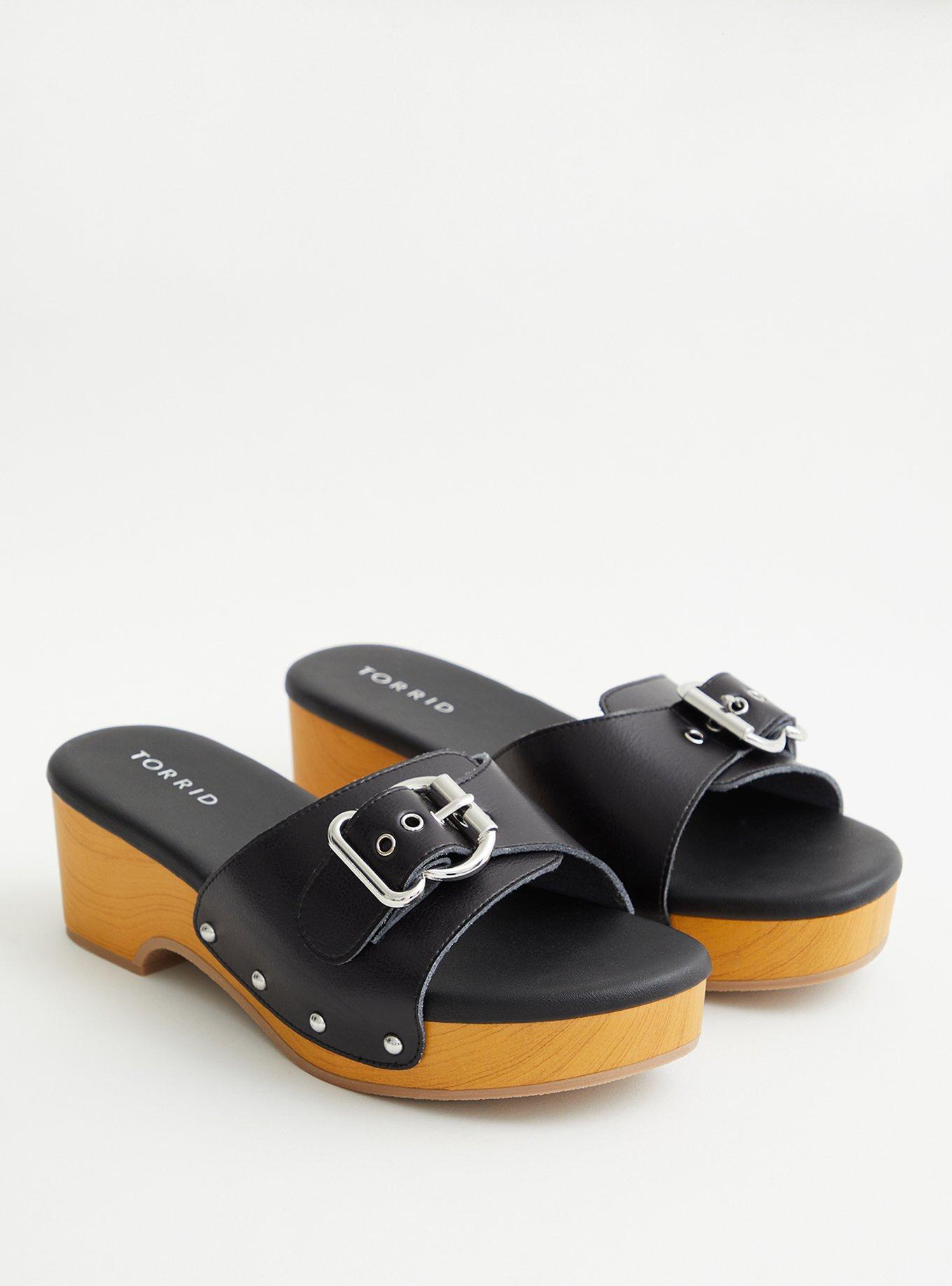 Buckle Wood Block Heel Sandal (WW), BLACK, alternate
