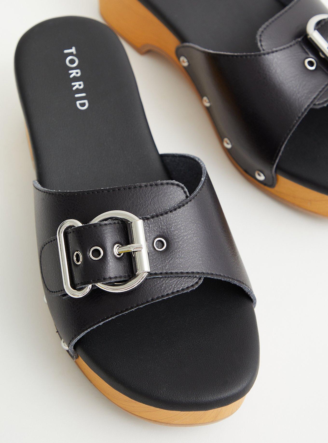 Buckle Wood Block Heel Sandal (WW), BLACK, alternate
