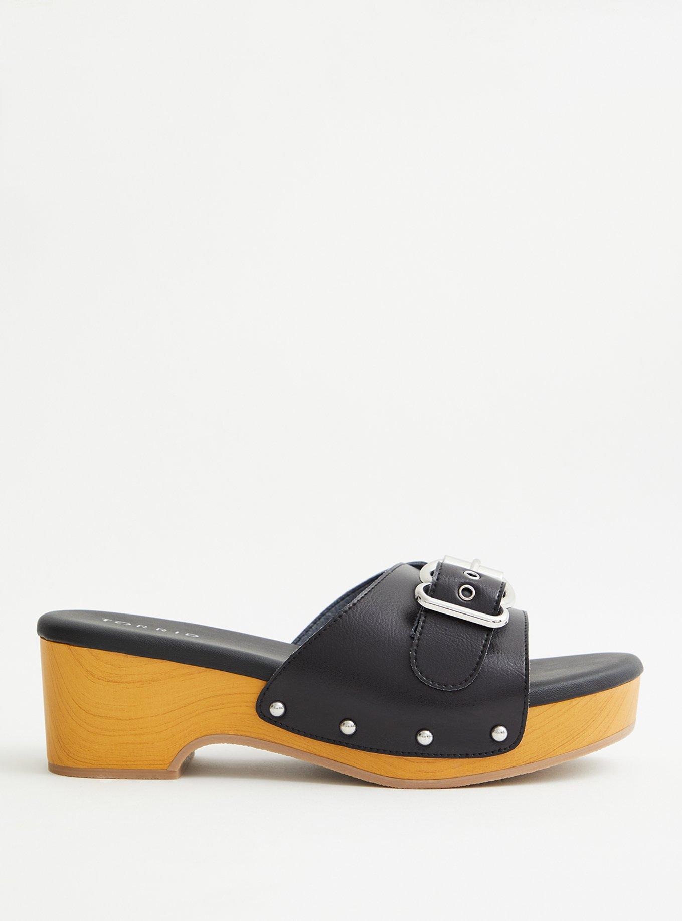 Buckle Wood Block Heel Sandal (WW), BLACK, alternate
