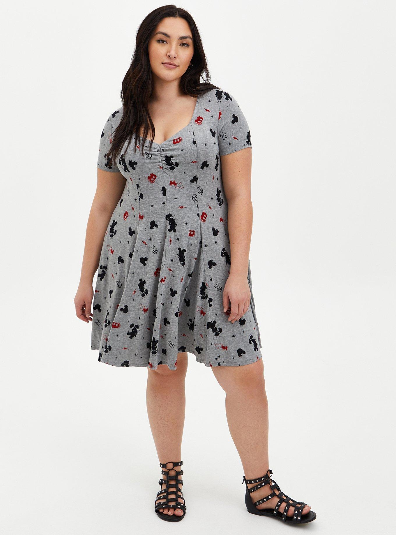 Plus Size - Skater Dress - Disney Mickey Mouse Super Soft Grey