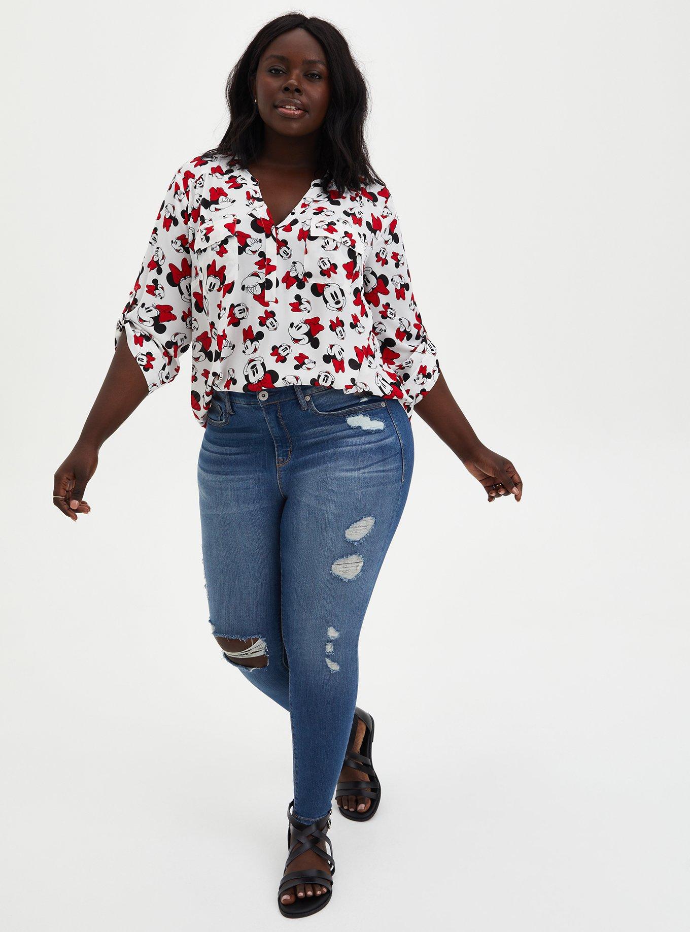 Plus Size - Harper Blouse - Disney Minnie Mouse Georgette White