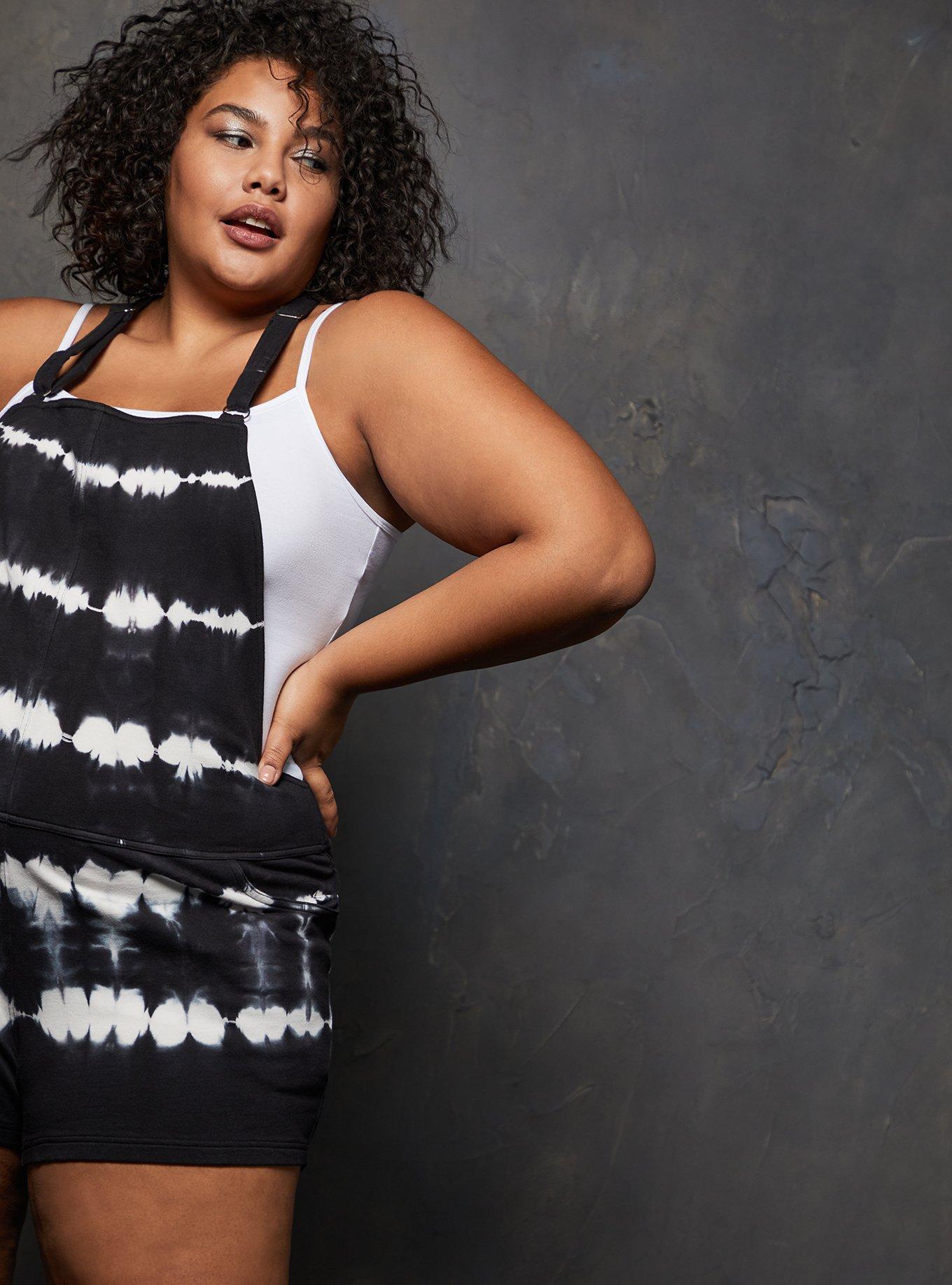 Plus Size  LoveSick Shortall - Terry Tie-Dye Black & Ivory, TIE DYE, alternate