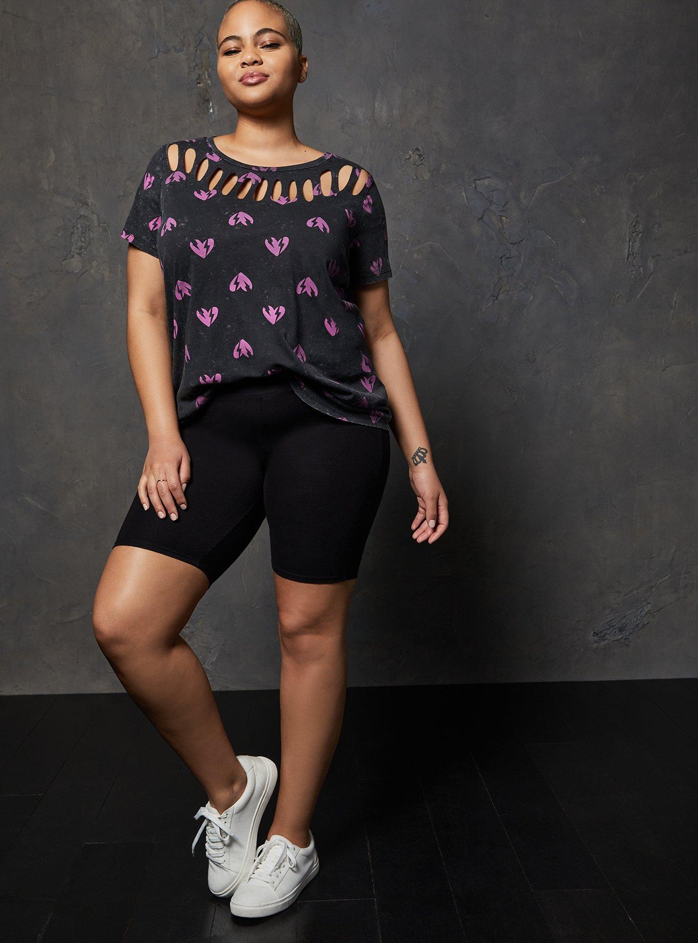 Plus Size - LoveSick Black Black Wash Hearts Slash Tee - Torrid