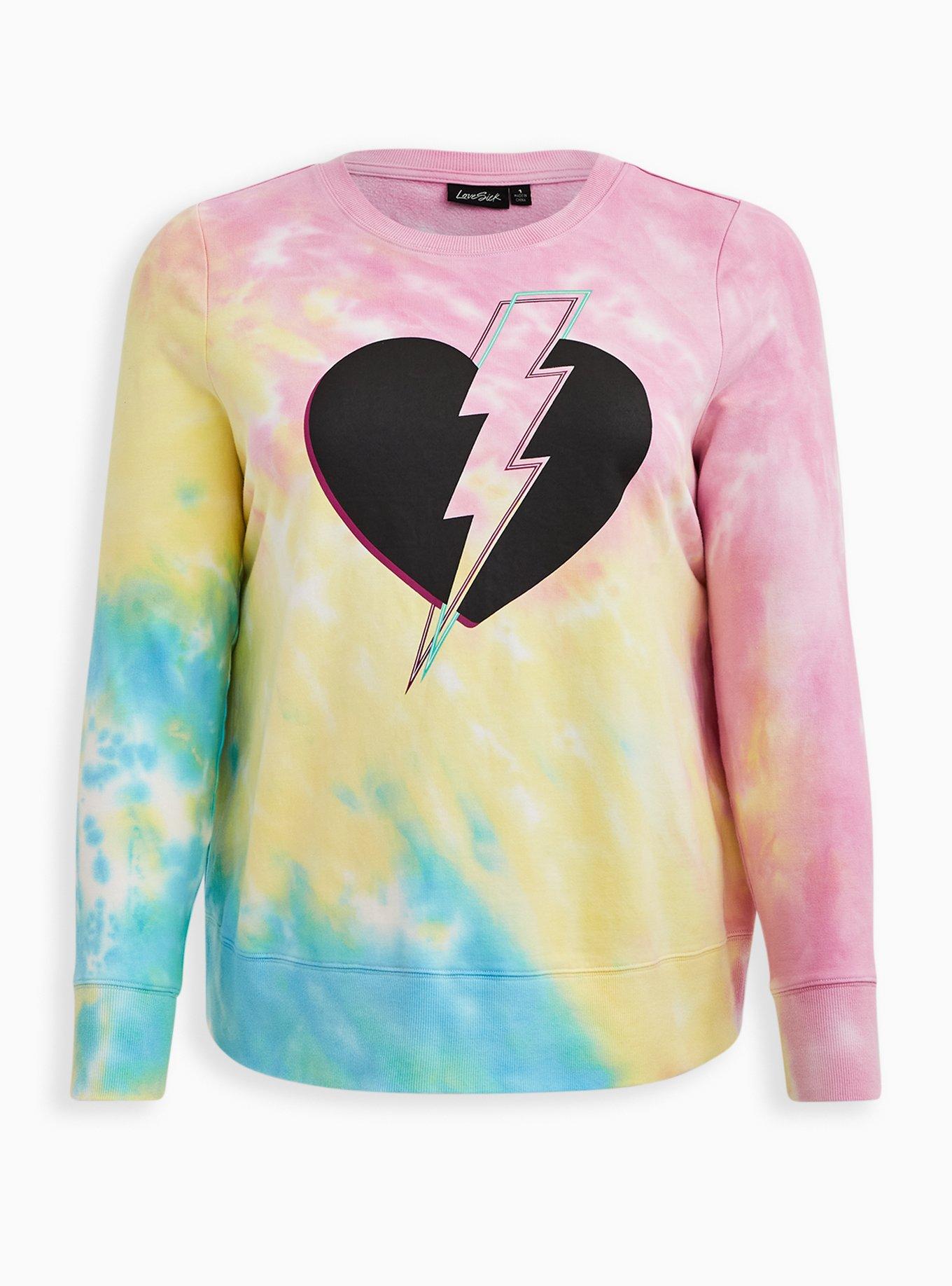 Plus Size - LoveSick Heart Breaker Fleece Multi Tie-Dye Crewneck ...