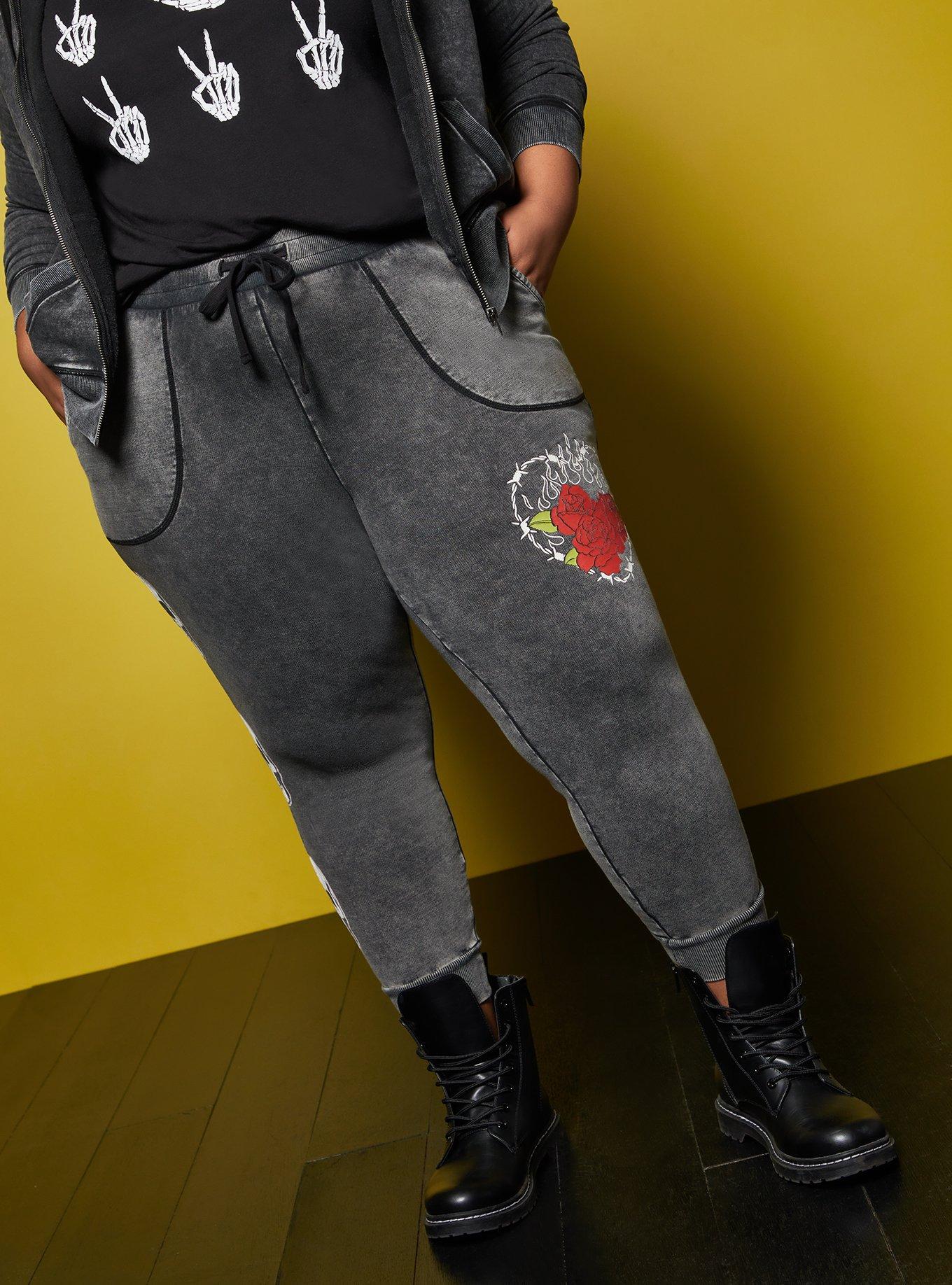 Plus Size Classic Fit Jogger - LoveSick Heart & Flames Fleece Black Wash , BLACK, alternate