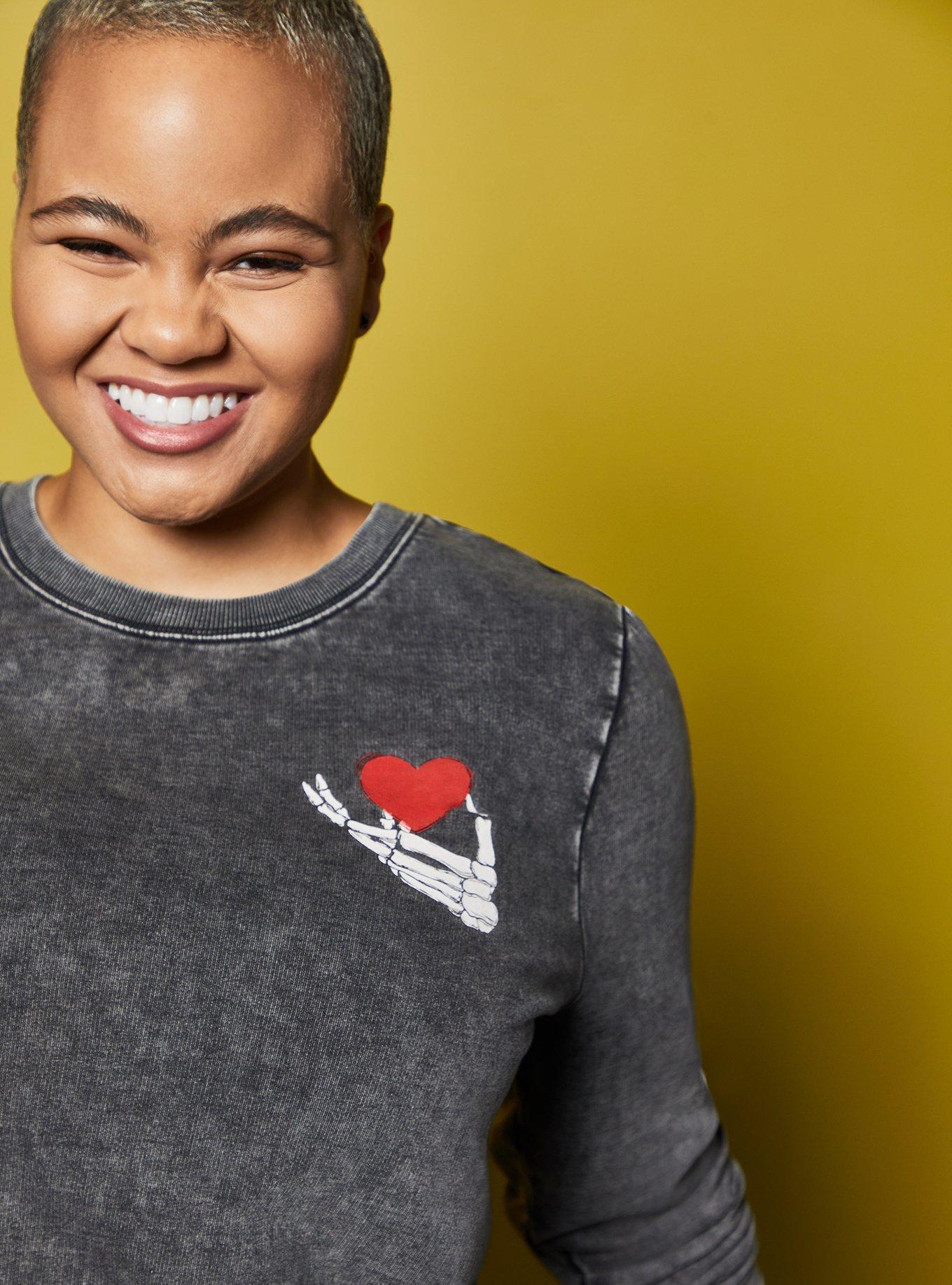 LoveSick Peace & Love Black Wash Crewneck Sweatshirt , BLACK, alternate