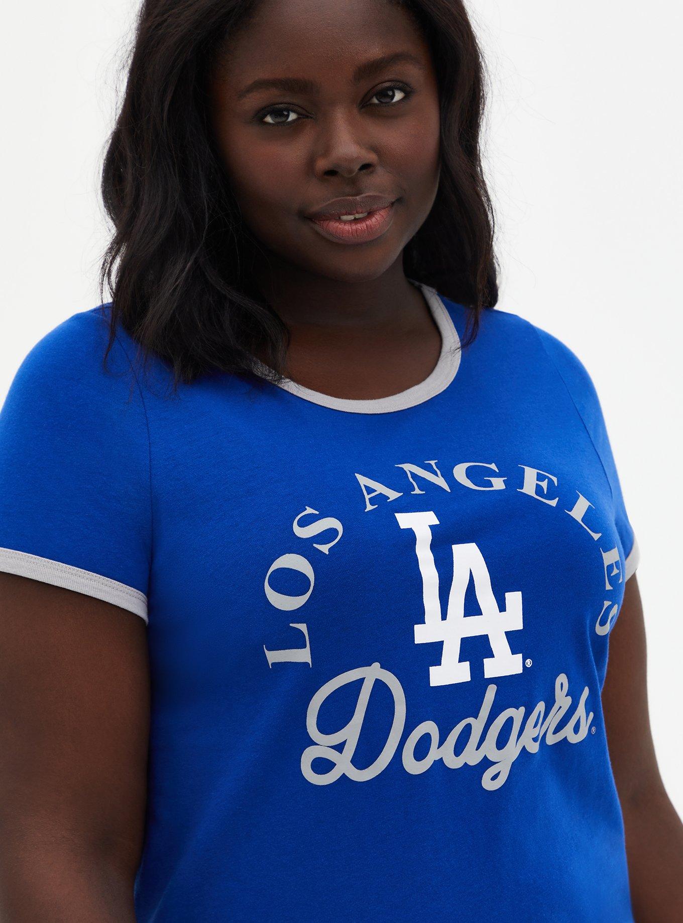 Plus Size Classic Fit Ringer Tee - MLB Los Angeles Dodgers Blue, BLUE, hi-res