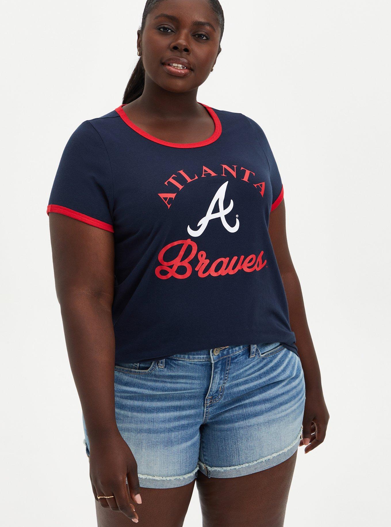 Women's Navy Atlanta Braves Fitted T-shirt