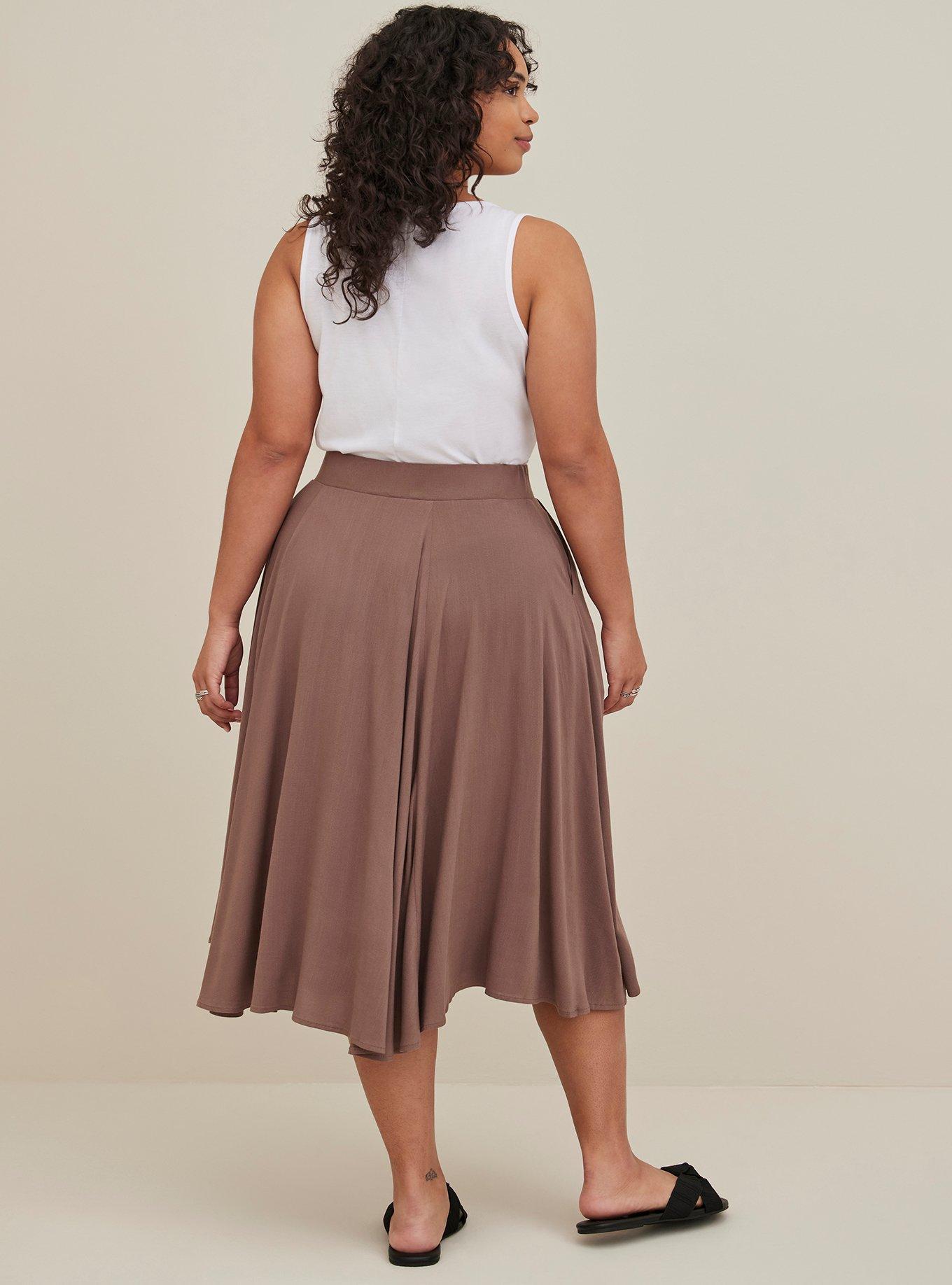 Midi Refined Woven Skirt, BROWN, alternate