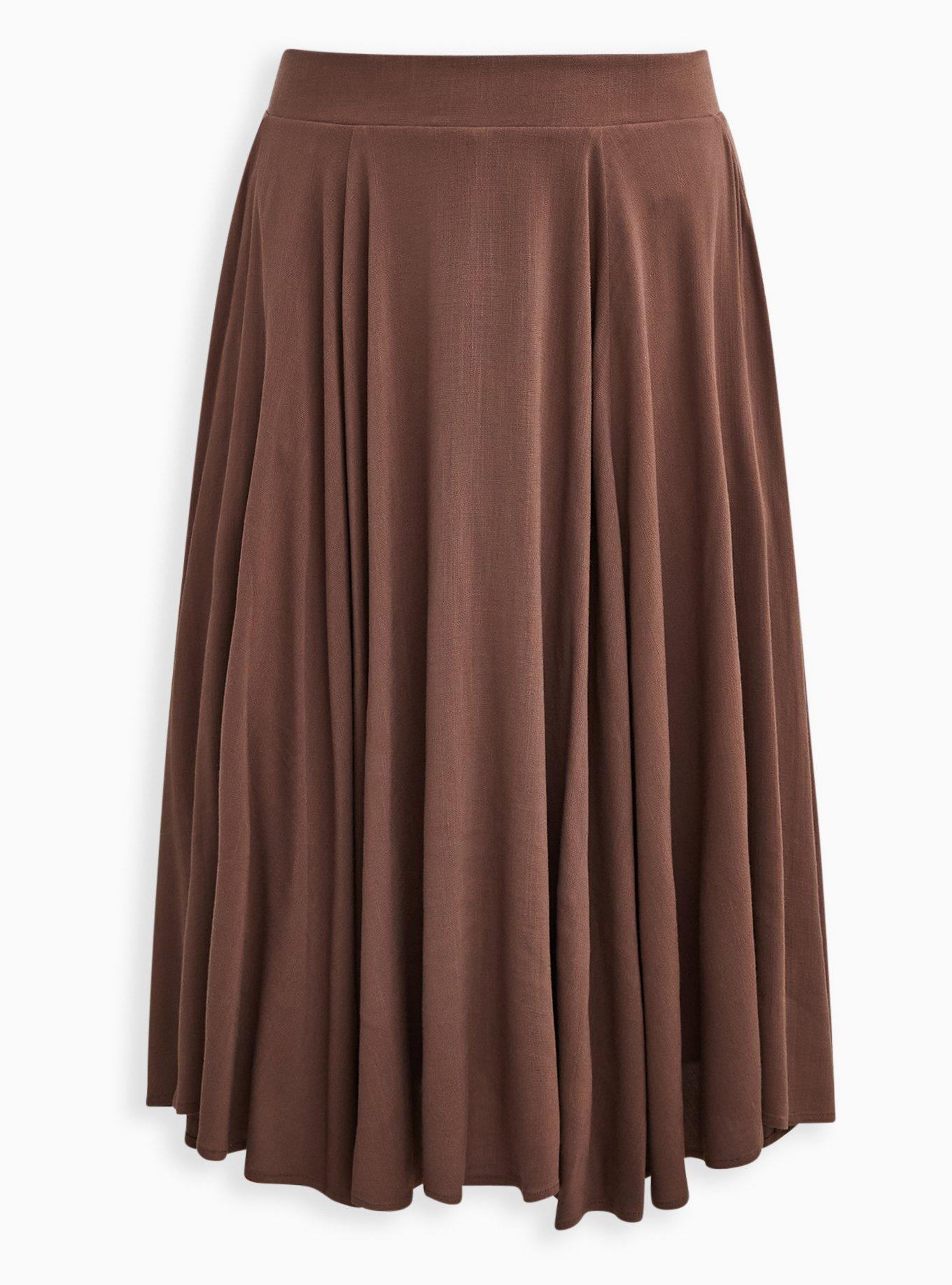 Midi Refined Woven Skirt, BROWN, hi-res
