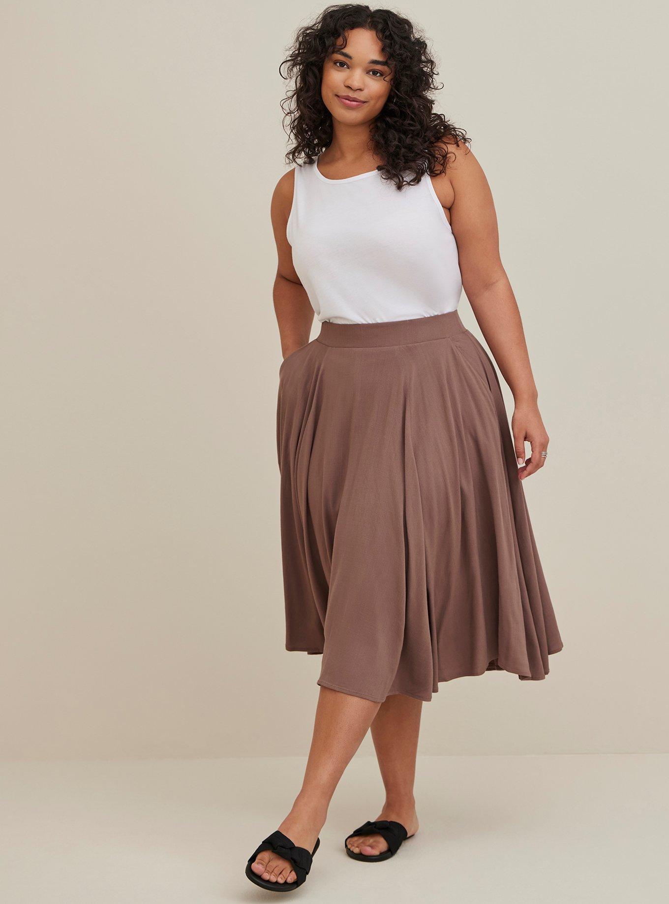 Midi Refined Woven Skirt, BROWN, hi-res