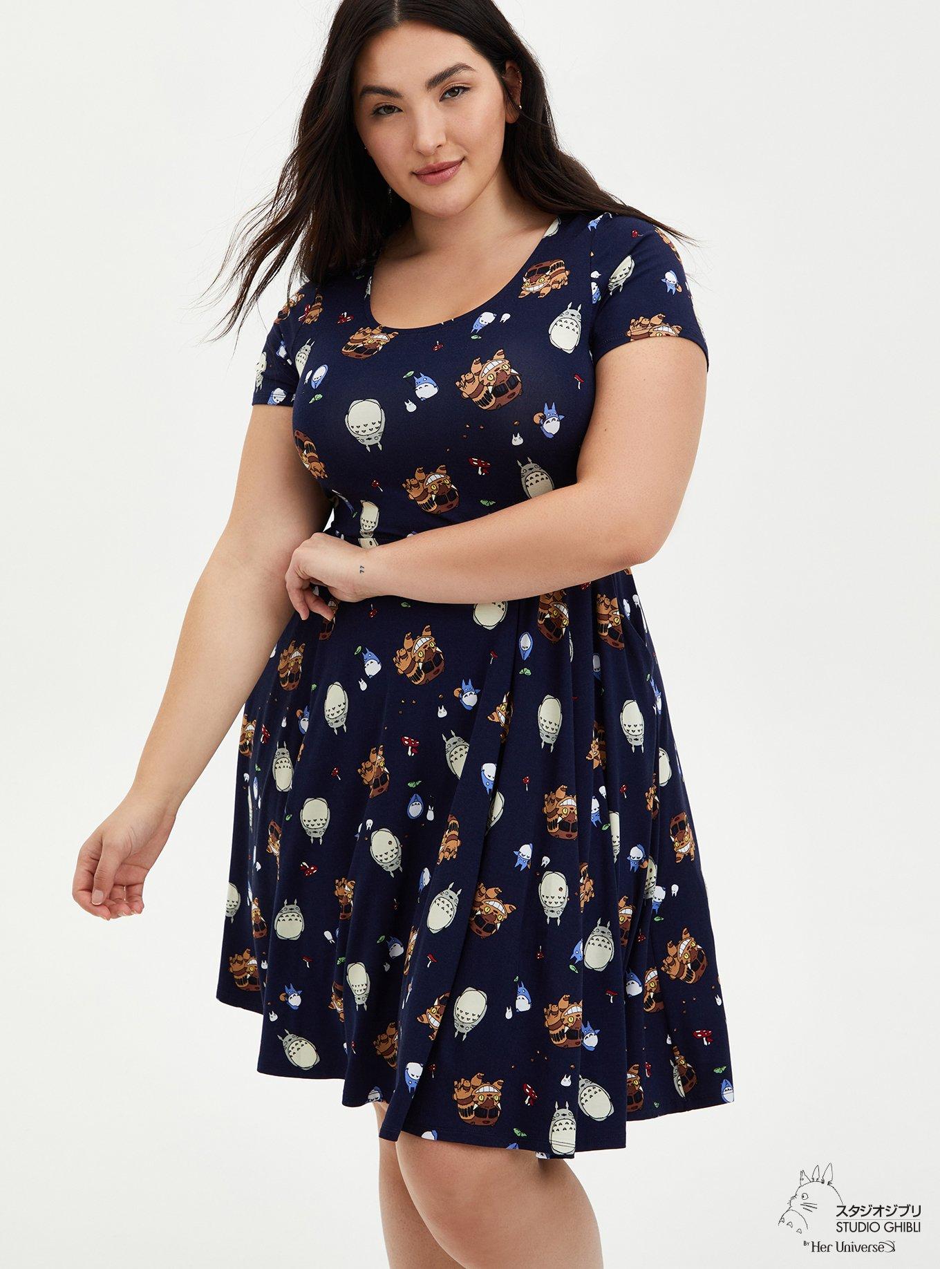 Plus Size Her Universe Studio Ghibli Totoro Tie-Waist Skater Dress, BLUE, alternate