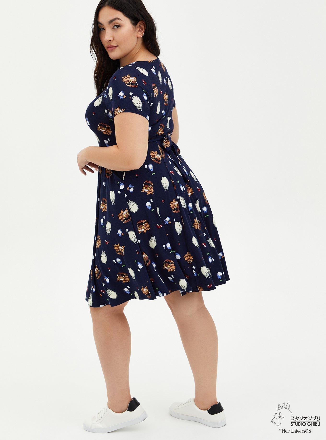 Plus Size Her Universe Studio Ghibli Totoro Tie-Waist Skater Dress, BLUE, alternate