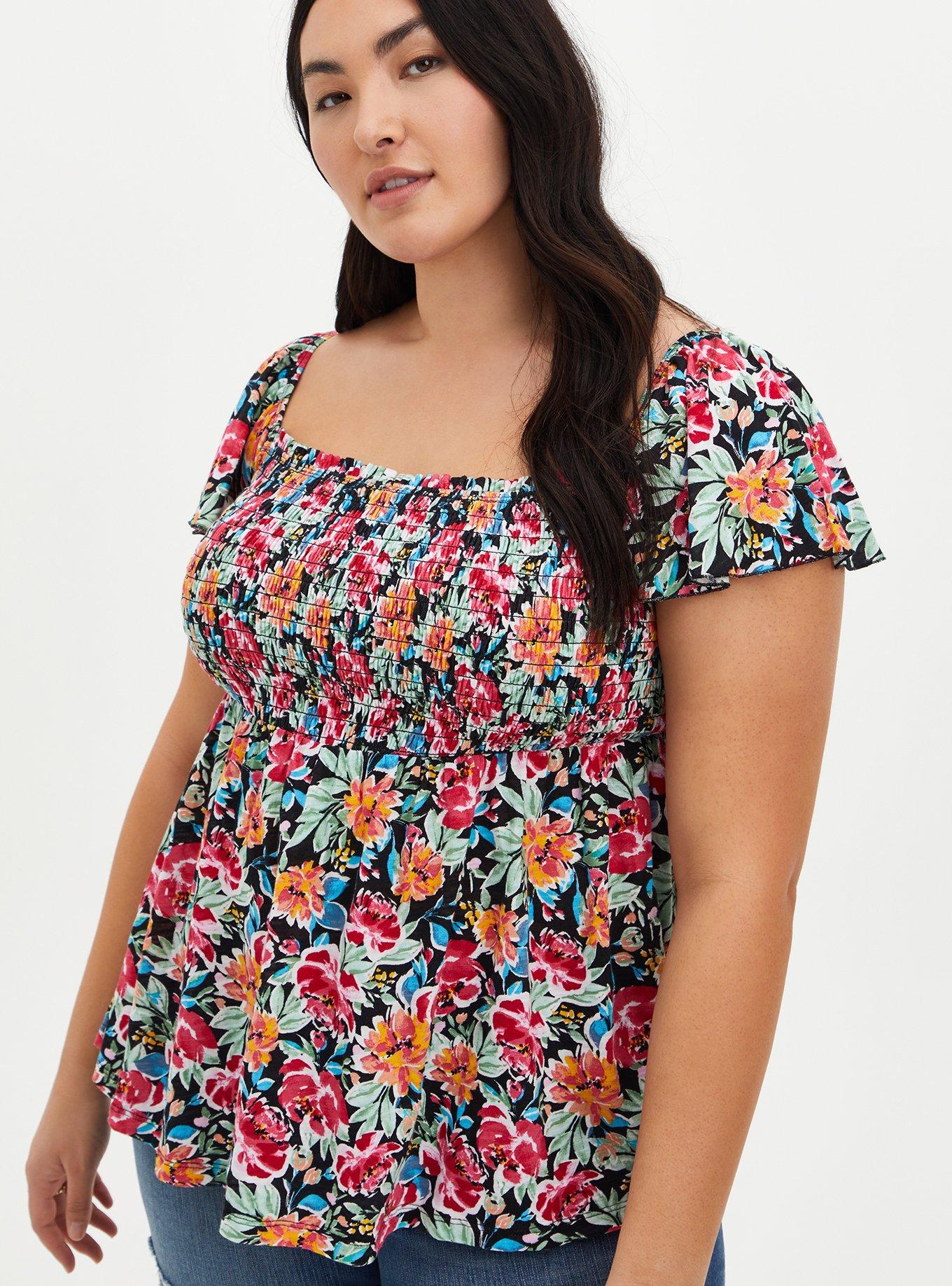 Plus Size - Black Smocked Babydoll Top - Torrid