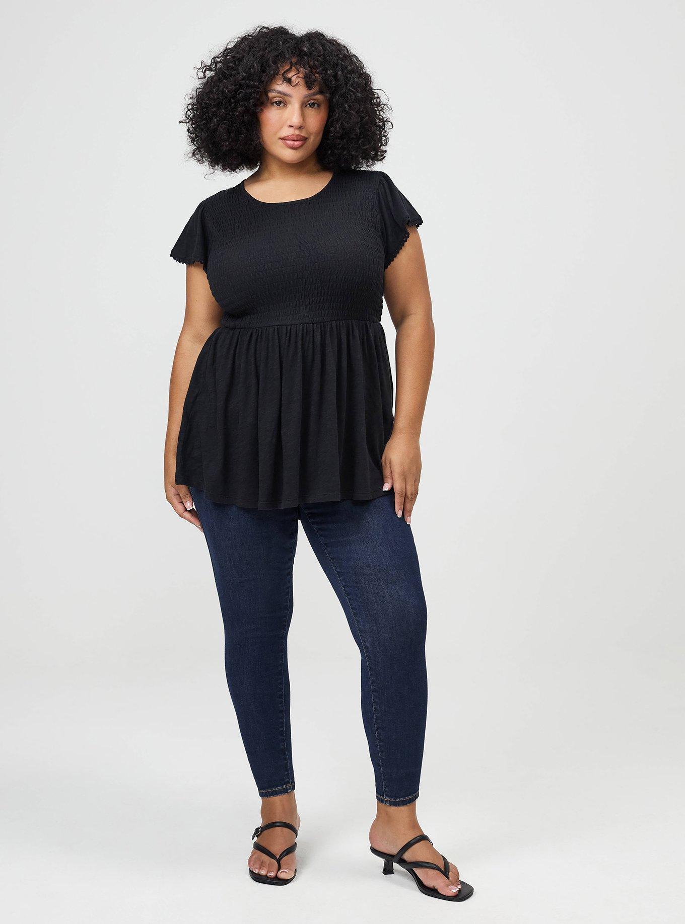 Smocked Crew Babydoll Top, DEEP BLACK, alternate