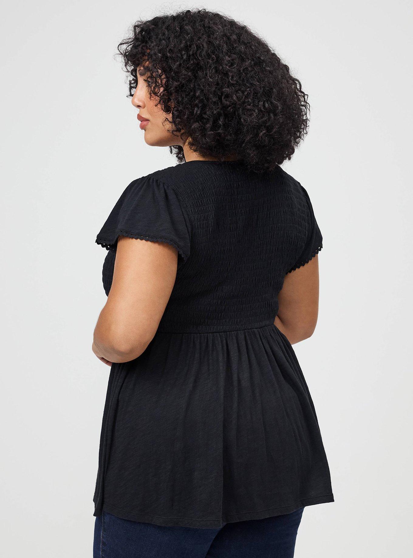 Smocked Crew Babydoll Top, DEEP BLACK, alternate