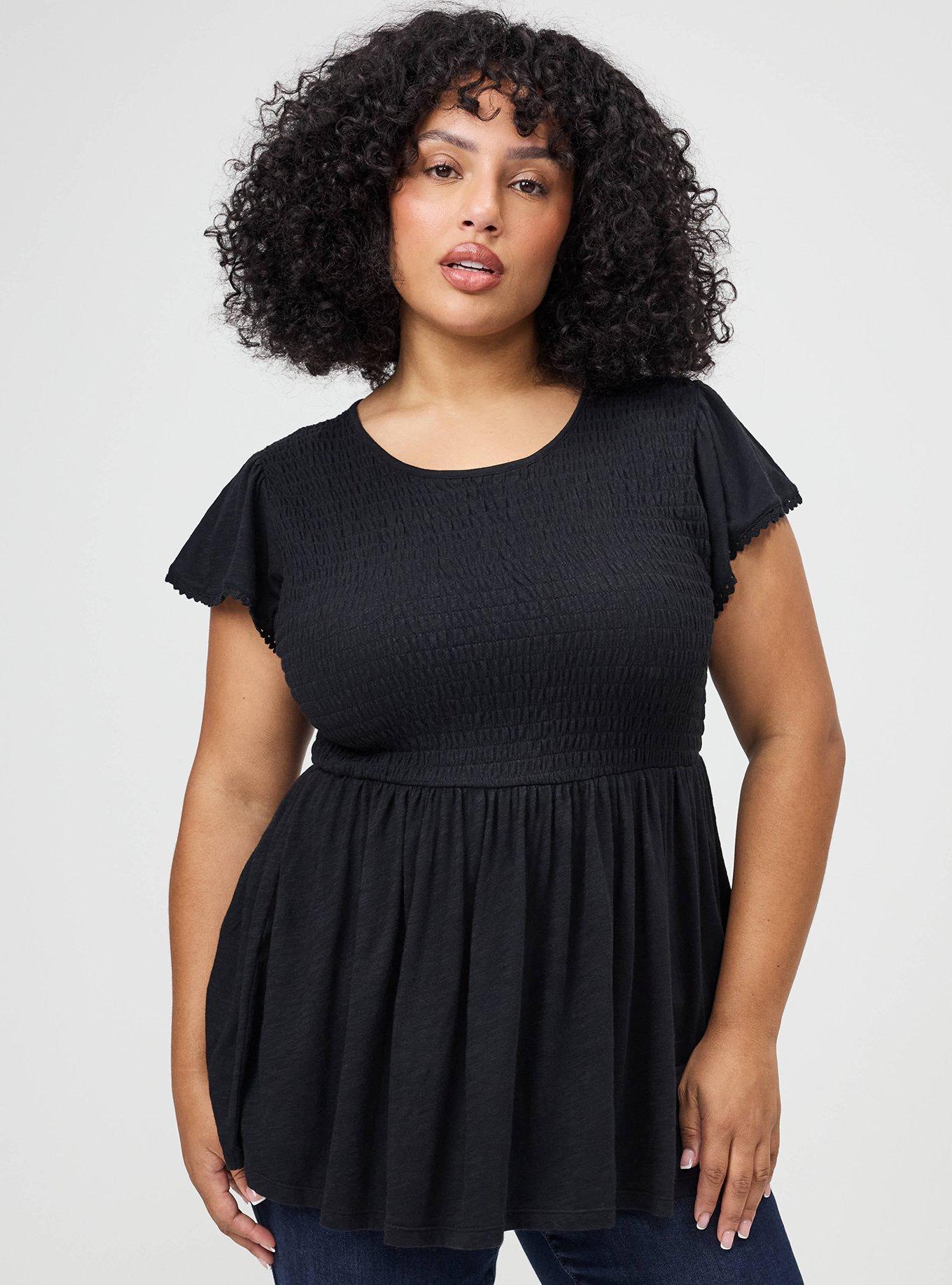 Smocked Crew Babydoll Top, DEEP BLACK, hi-res