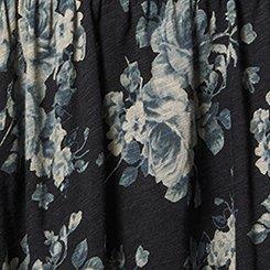 Plus Size Babydoll Cotton Crew Neck Smocked Bodice Top, SEASONAL ROSES FLORAL DEEP BLACK, swatch