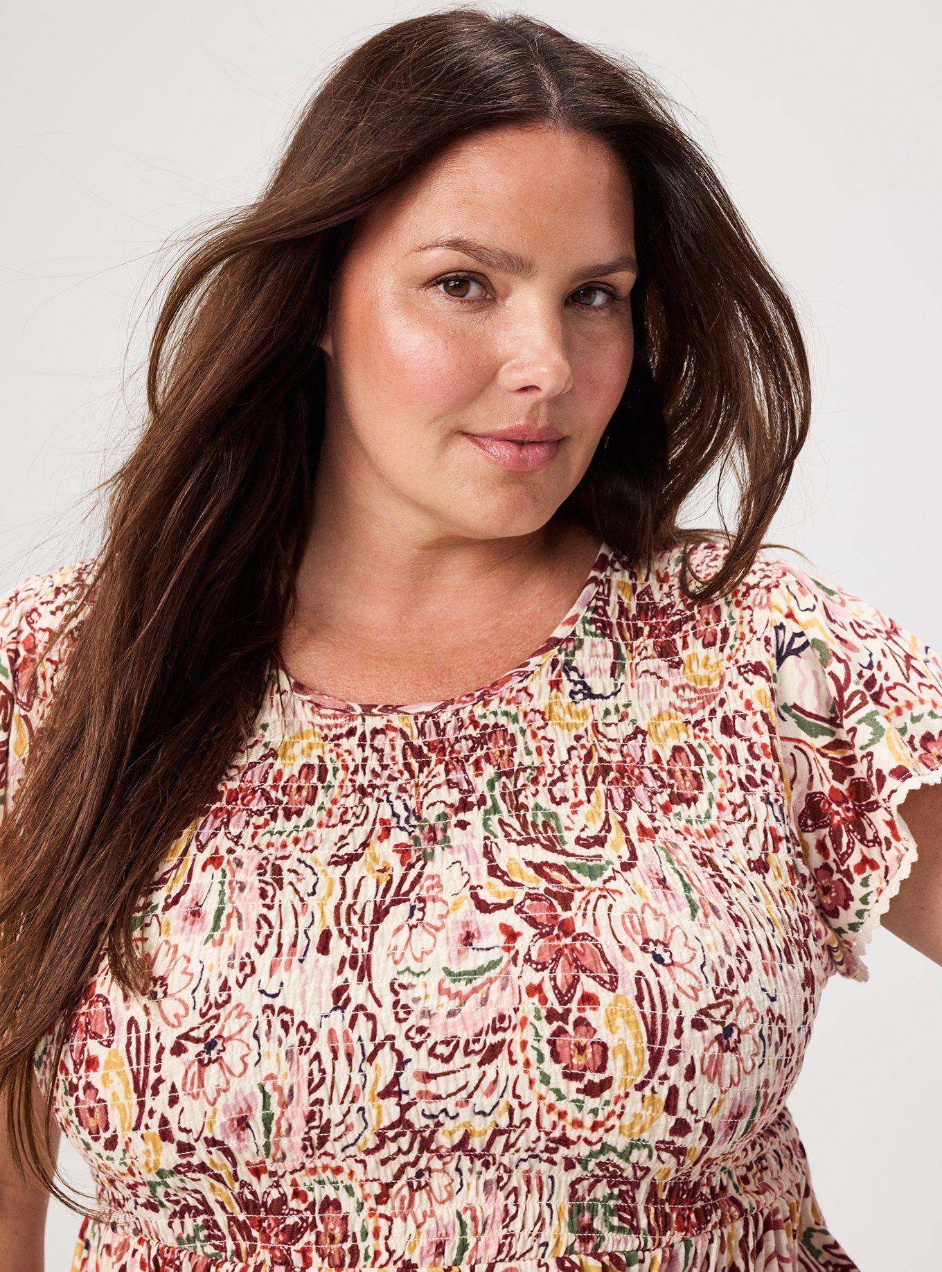 Smocked Crew Babydoll Top, MARIN BRUSH JACOBEAN MULTI, alternate