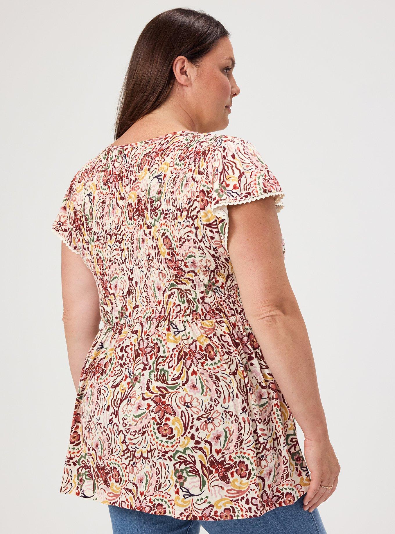 Smocked Crew Babydoll Top, MARIN BRUSH JACOBEAN MULTI, alternate