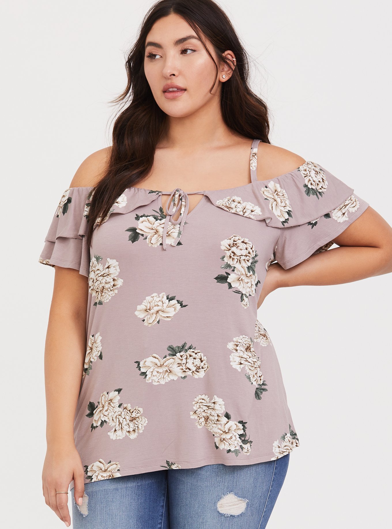 Plus Size - Super Soft Cold Shoulder Ruffle Top - Torrid
