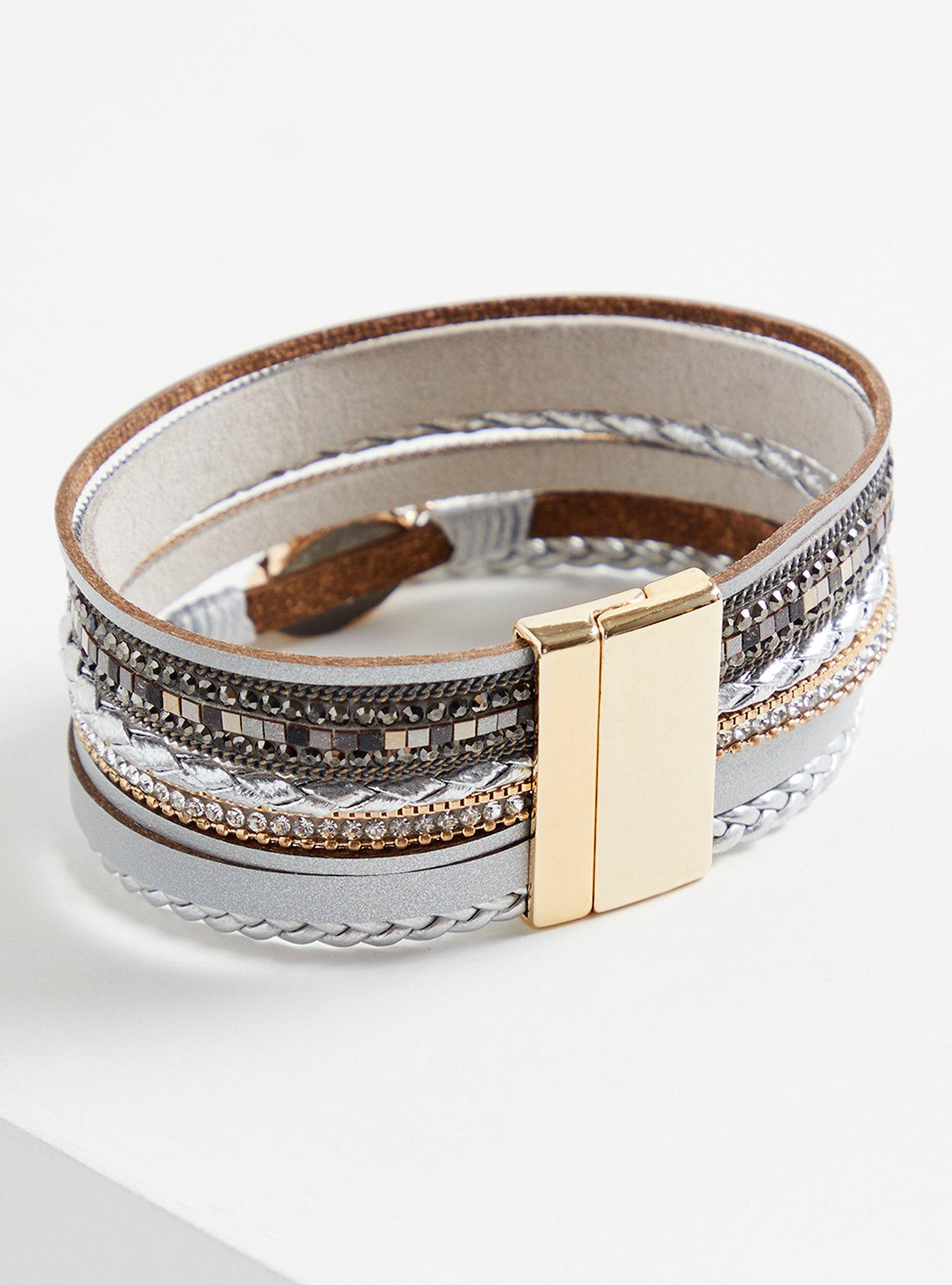 Plus Size Grey Faux Druzy Magnetic Bracelet, GREY, alternate