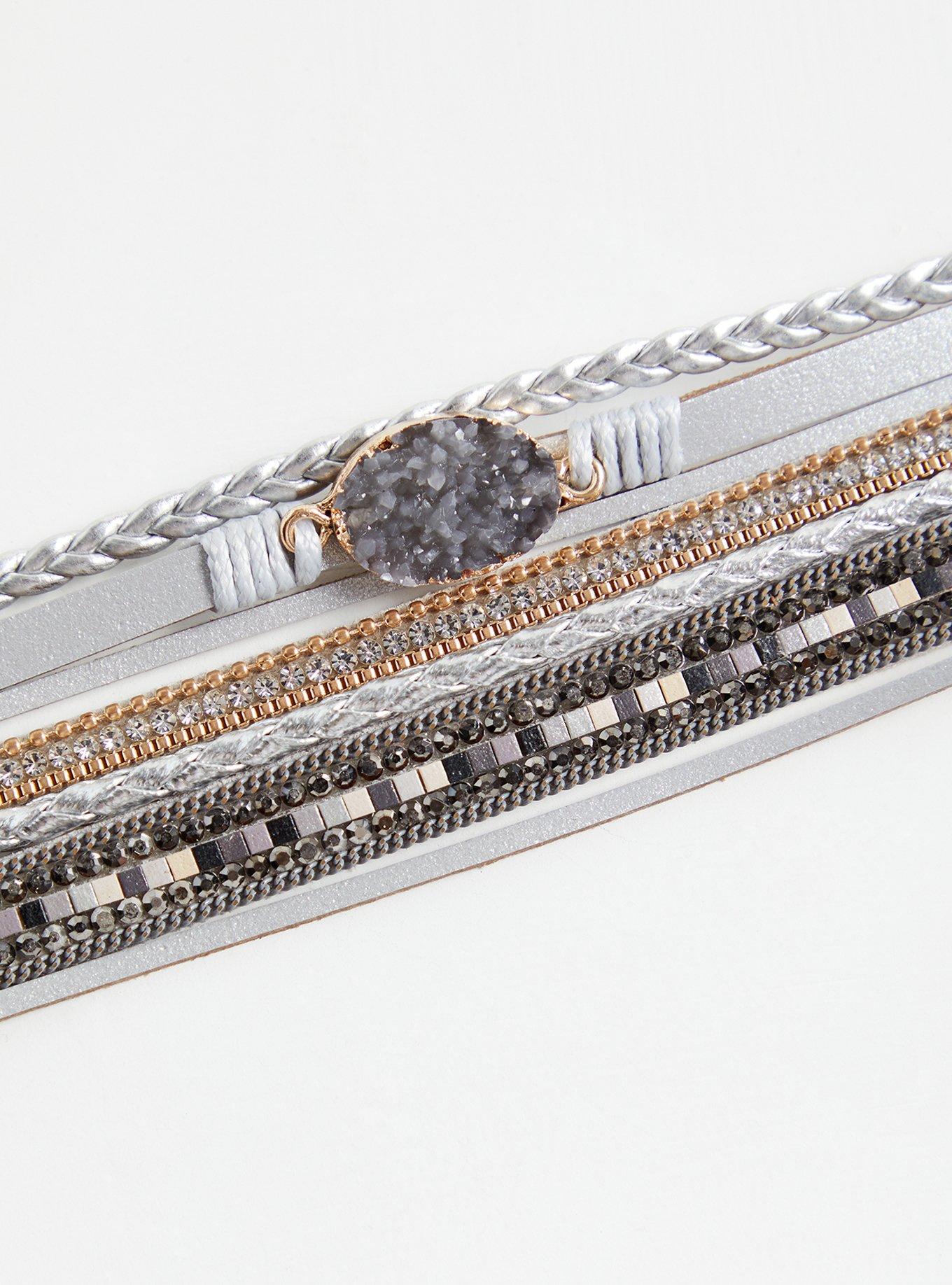Plus Size Grey Faux Druzy Magnetic Bracelet, GREY, alternate