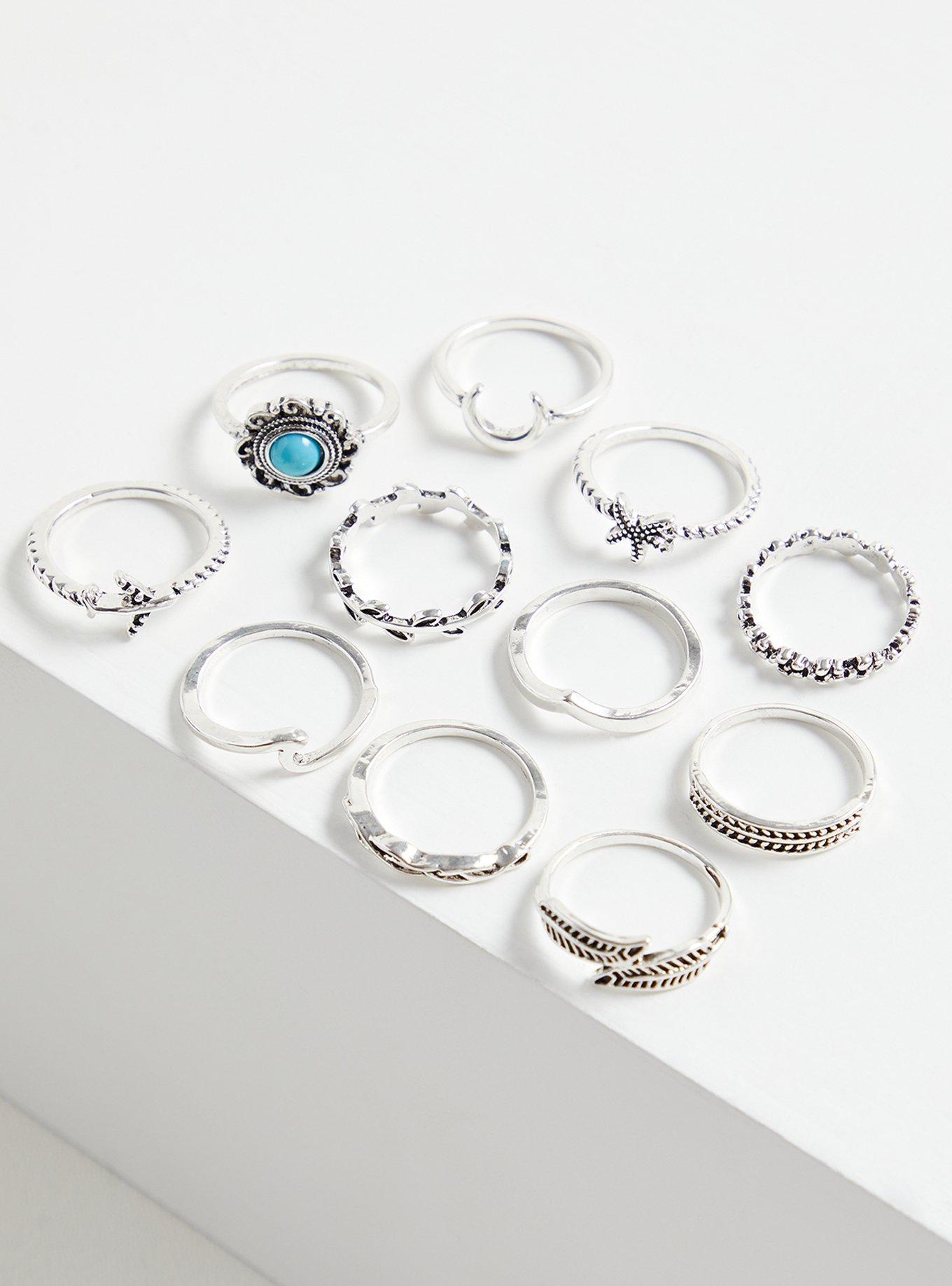 Plus Size Silver-Tone Faux Turquoise Ring Set - Set of 11, TURQUOISE, alternate