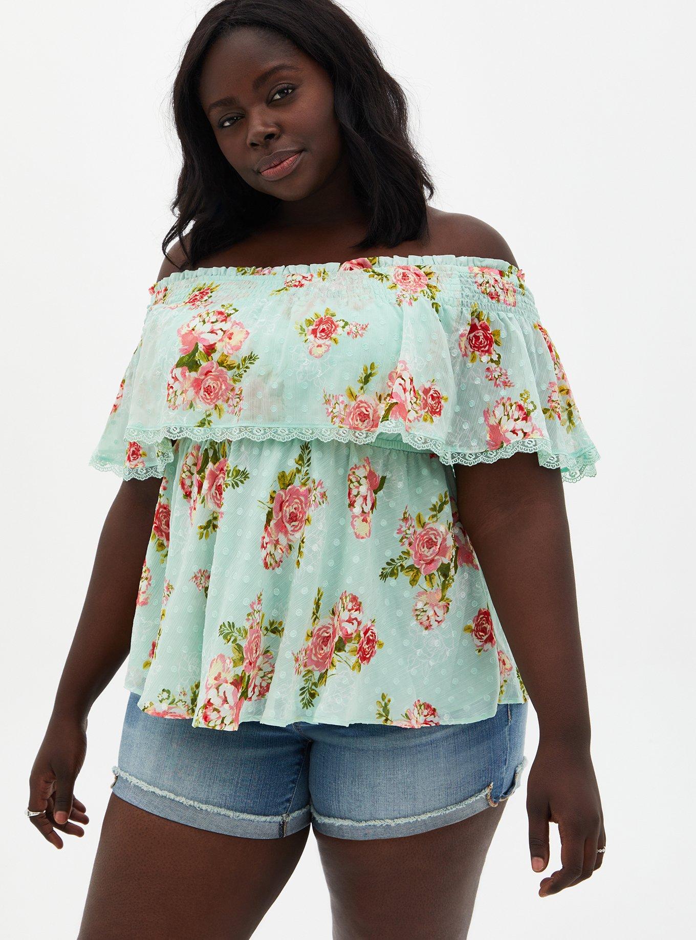 Plus Woven Ruffle Floral Off Shoulder Top Boohoo, 52% OFF