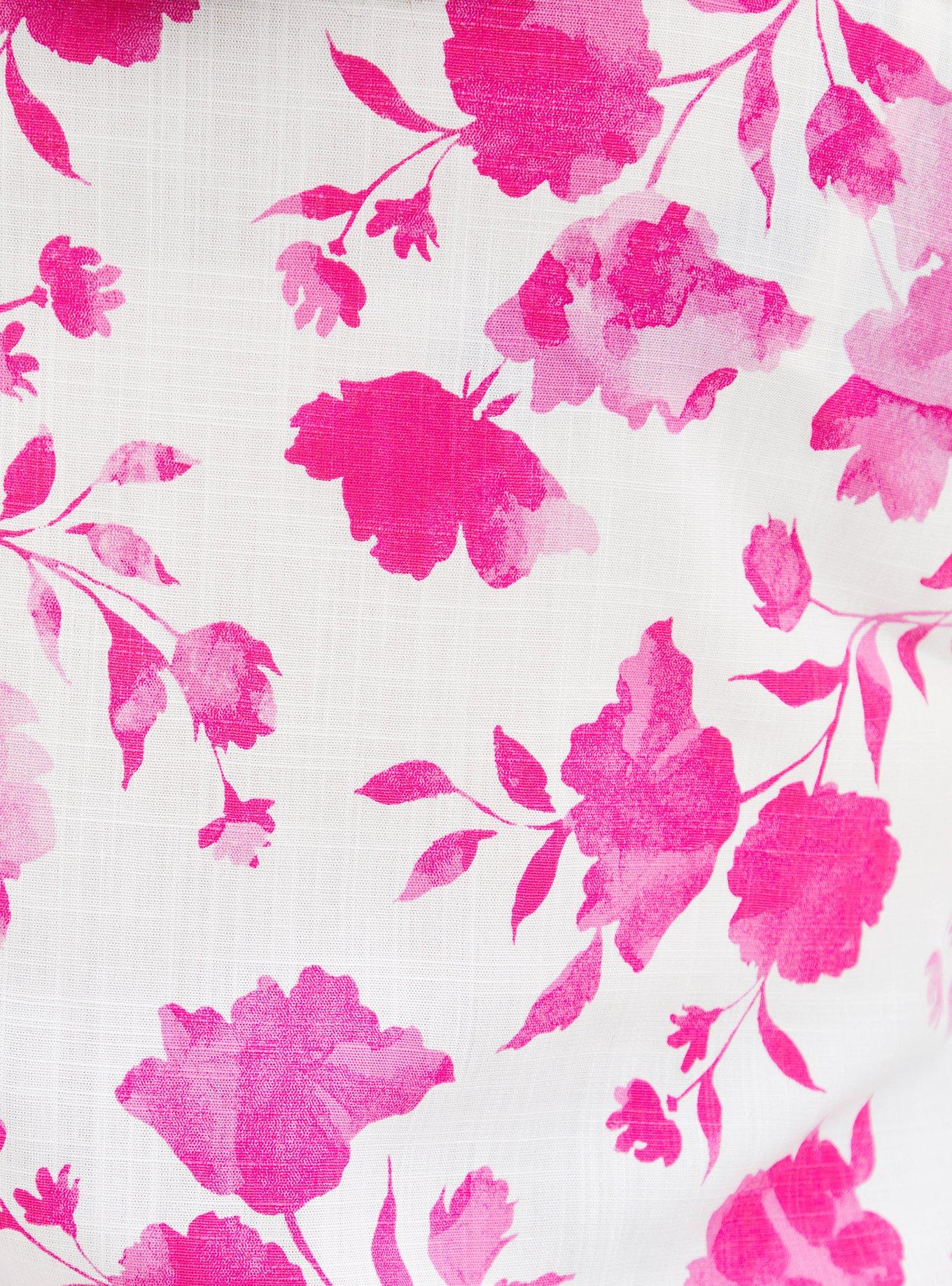 Rayon Slub Button-Front Puff Sleeve Top, FLORAL PINK, alternate