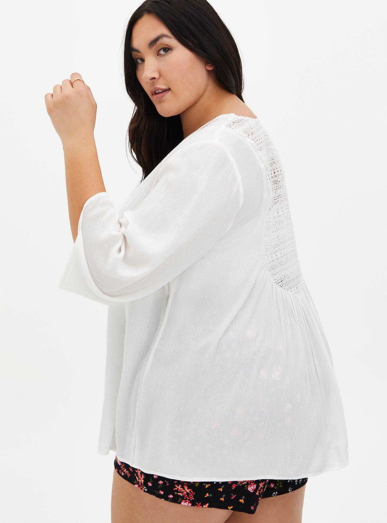 Ivory Lace Inset Gauze Kimono, CLOUD DANCER, alternate