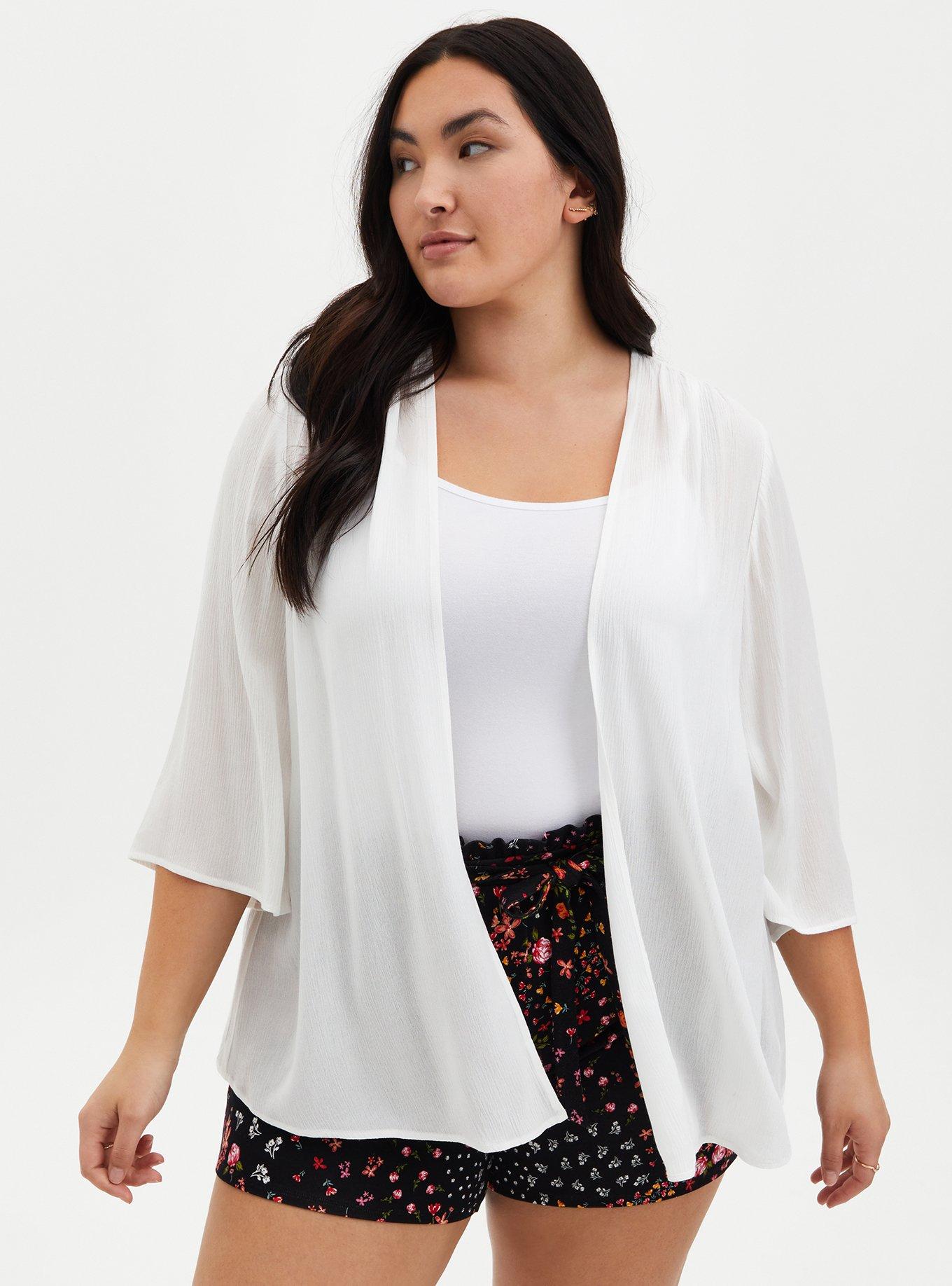 Ivory Lace Inset Gauze Kimono, CLOUD DANCER, alternate