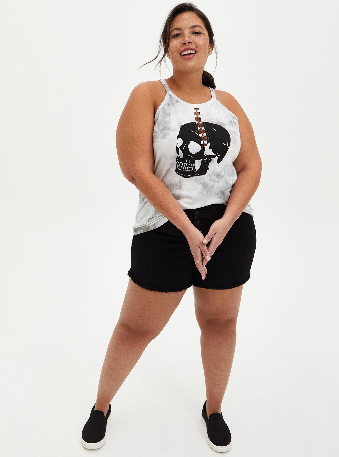 Skull O-Ring Grey Tie Dye High Neck Tank, , alternate