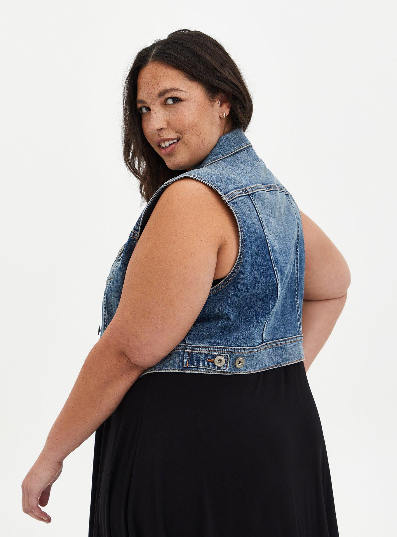 Denim Cropped Vest - Medium Wash , MEDIUM WASHED DENIM, alternate