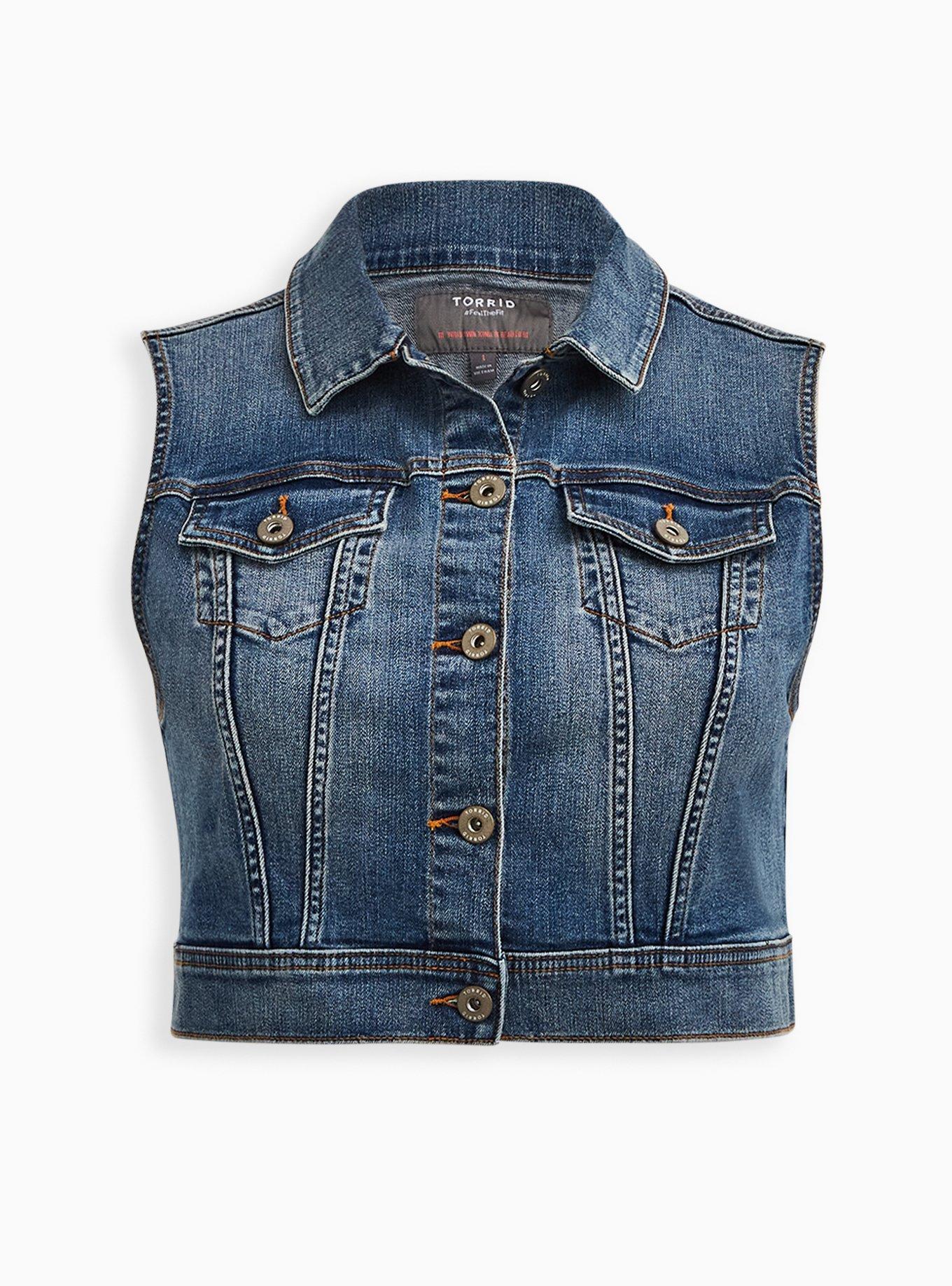 Denim Cropped Vest - Medium Wash , , hi-res