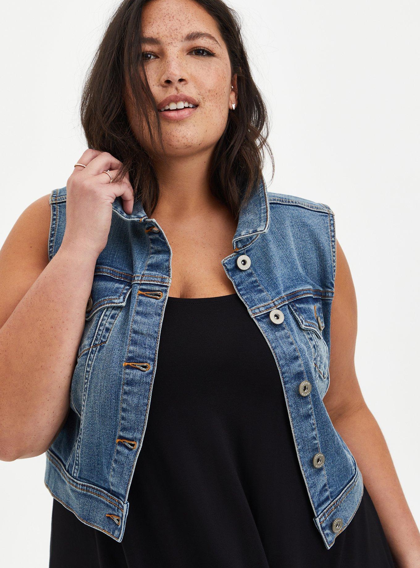 Denim Cropped Vest - Medium Wash , , hi-res