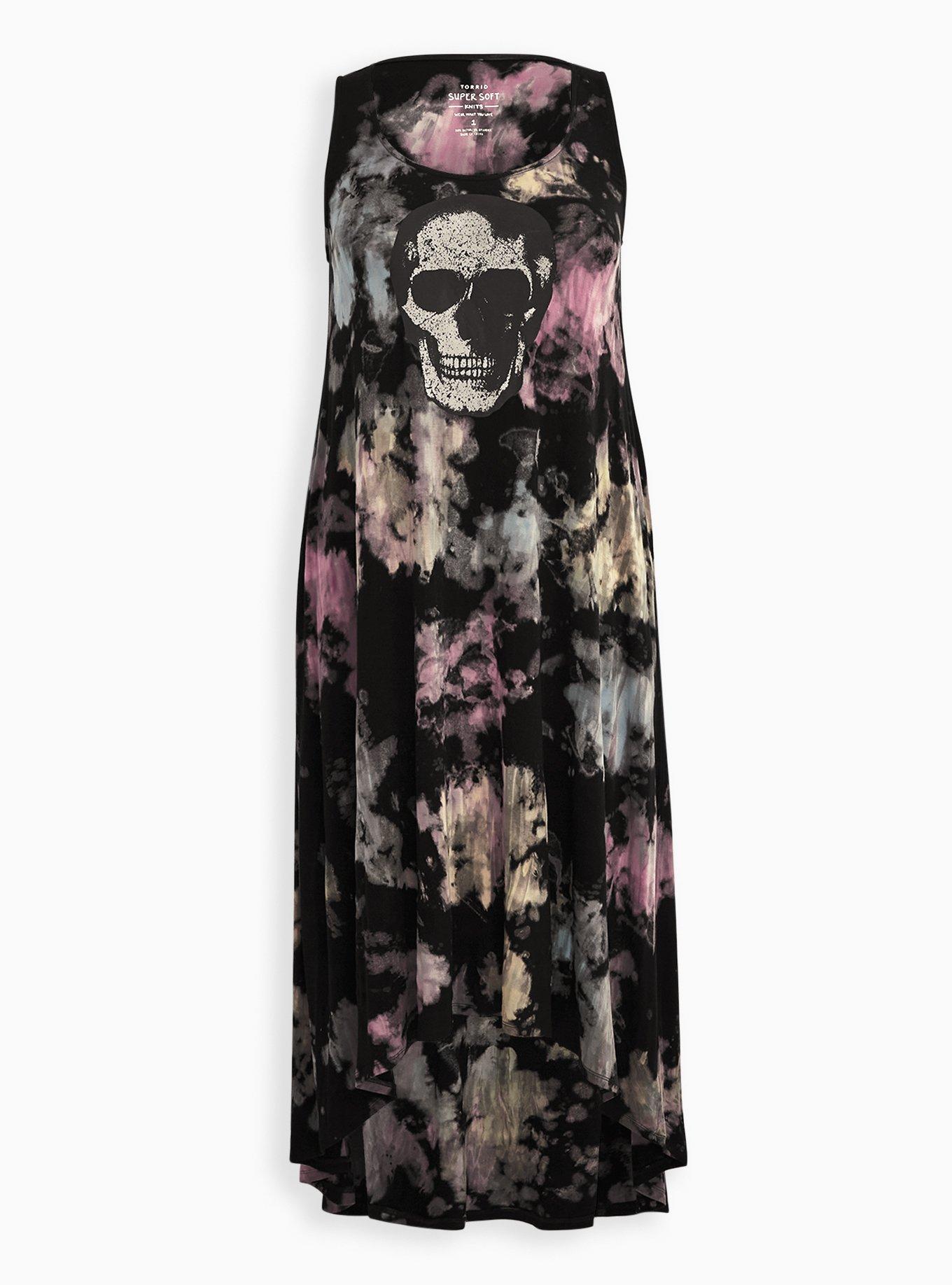 Tie-Dye Skull Super Soft Hi-Low Maxi Dress, , hi-res
