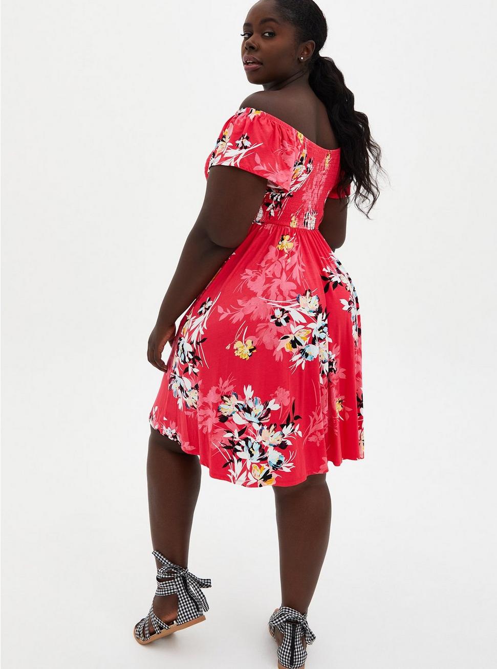 Plus Size Mini Super Soft Off-Shoulder Dress, FLORAL PINK, alternate