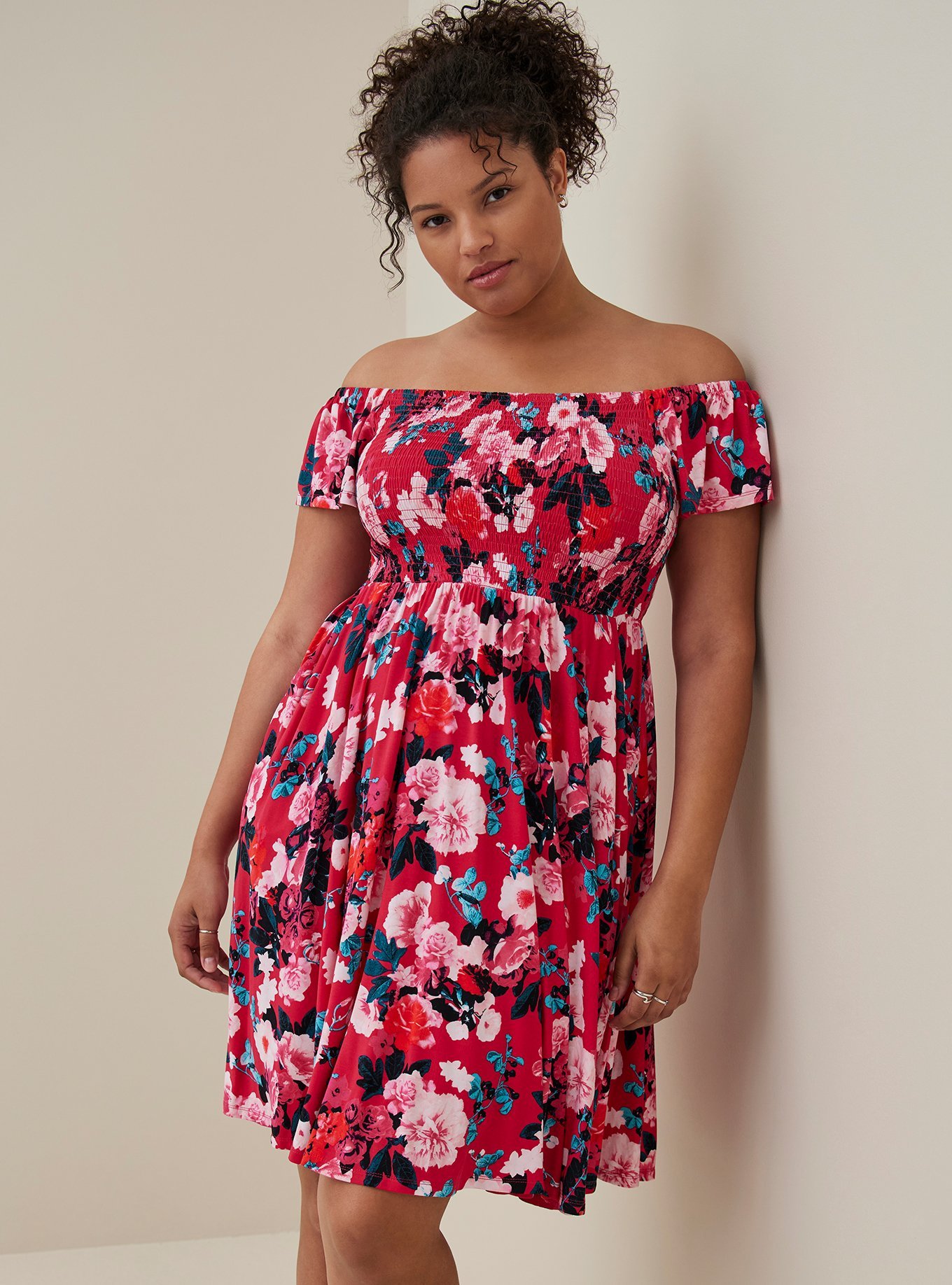 torrid super soft knits dress Plus Size - Mini Off-Shoulder print-group:gingham