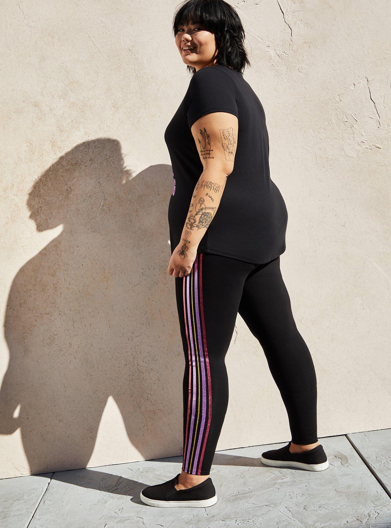 Premium Leggings - Multicolor Side Stripe Black , BLACK, alternate