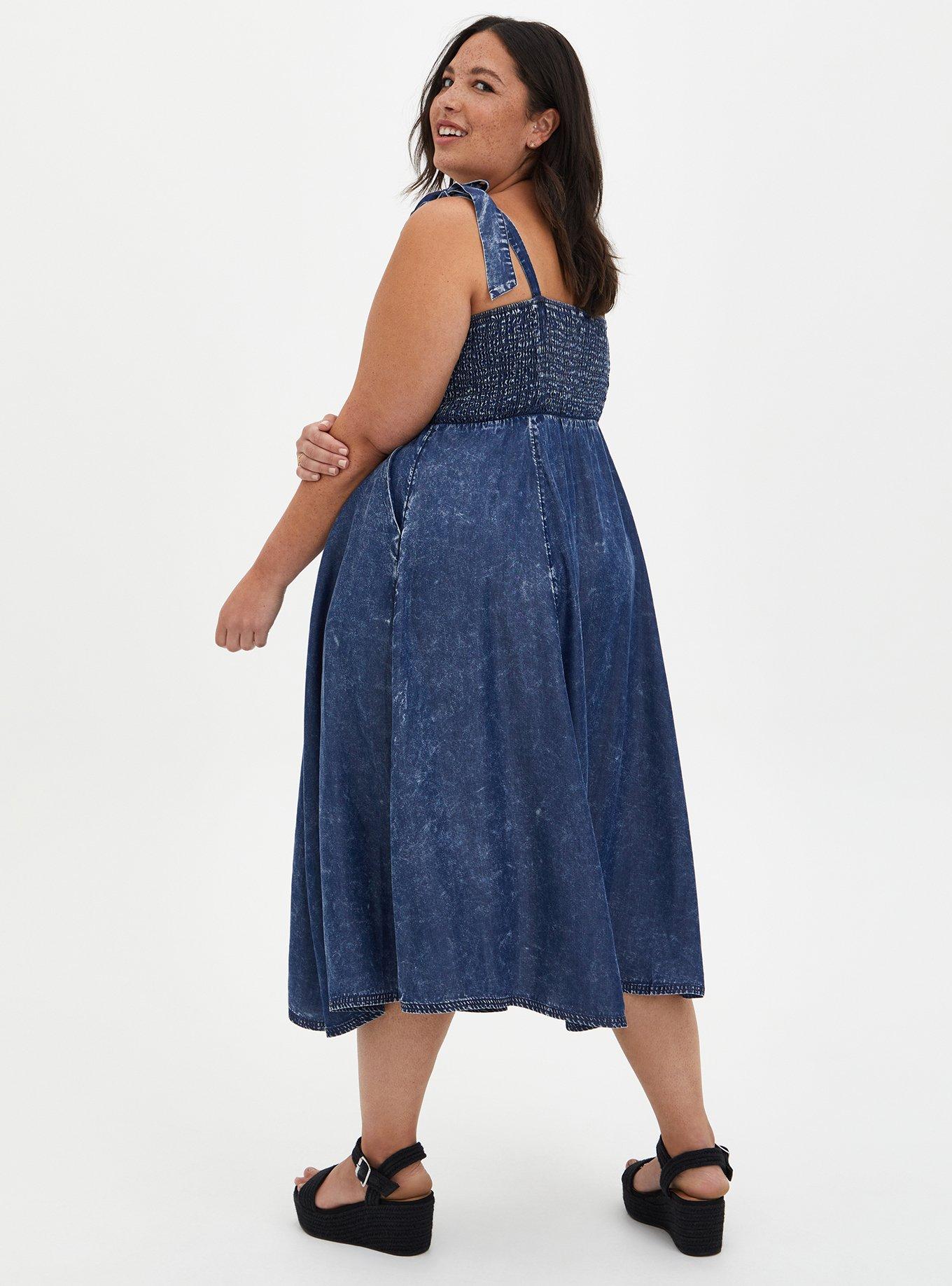 Plus Size Chambray Wash Smocked Midi Dress , CHAMBRAY, alternate