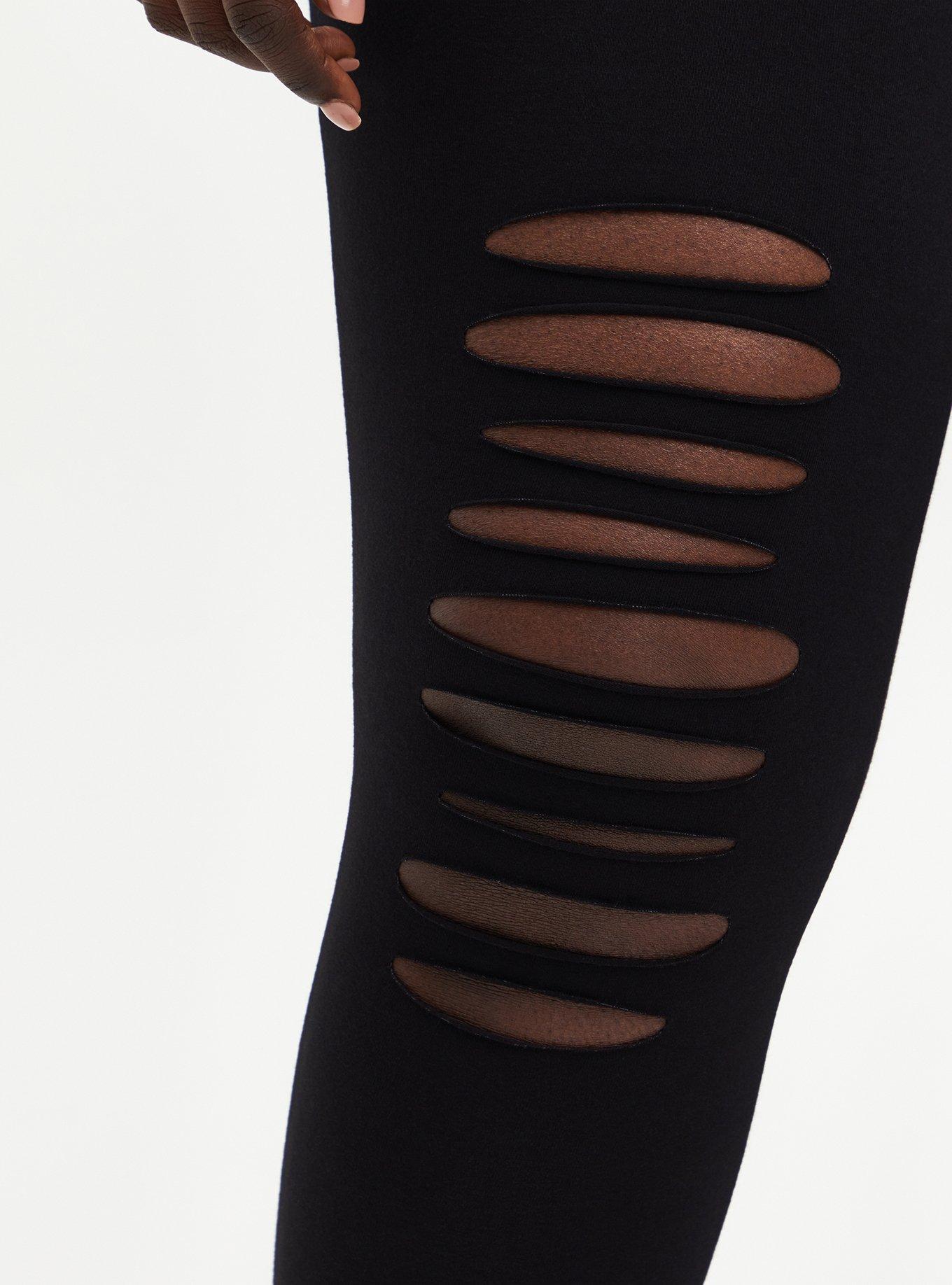 Plus Size Premium Leggings - Knee Destruction Black , BLACK, alternate